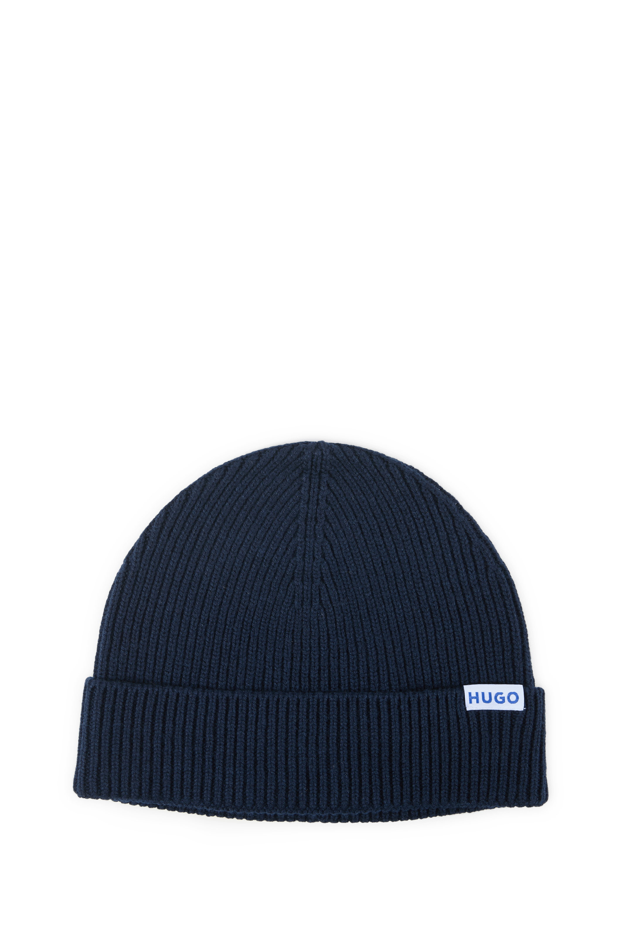 Einfarbige Strickmütze mit Umschlag HUGO BLUE Blau