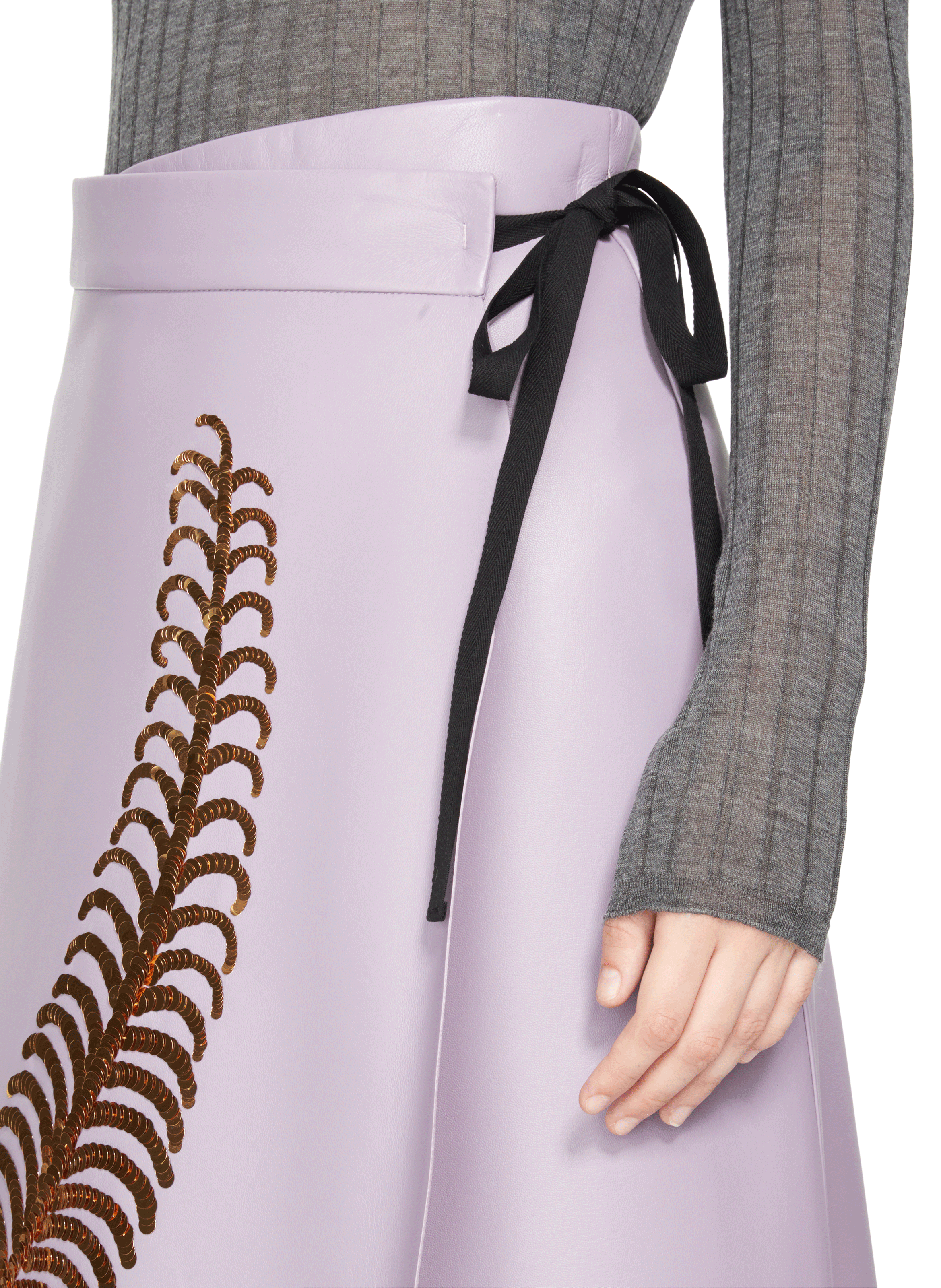 Jupe à broderies et sequins en cuir Violet