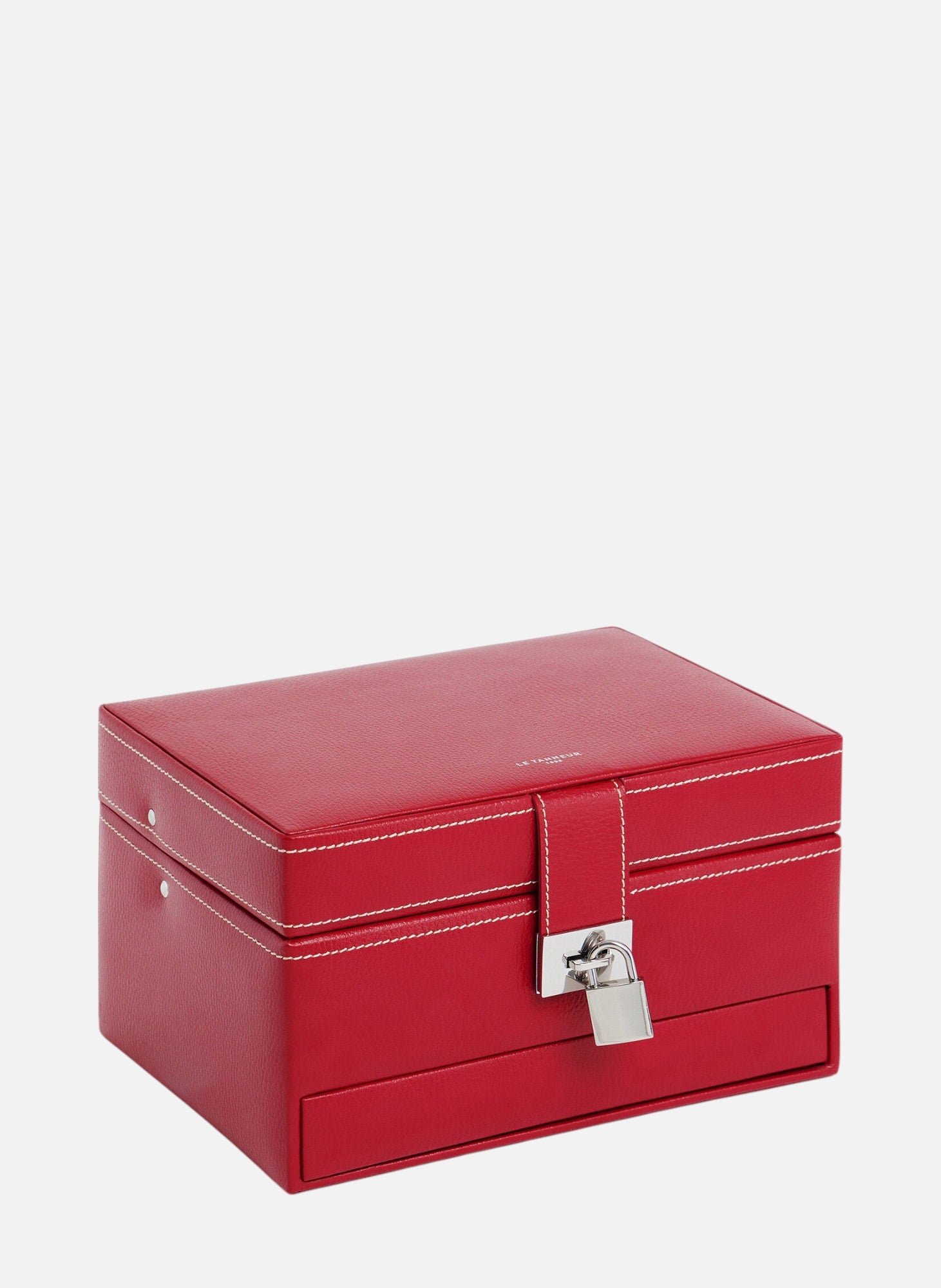 Boite à bijoux moyen modèle ouverture automatique en cuir  Rouge grenat