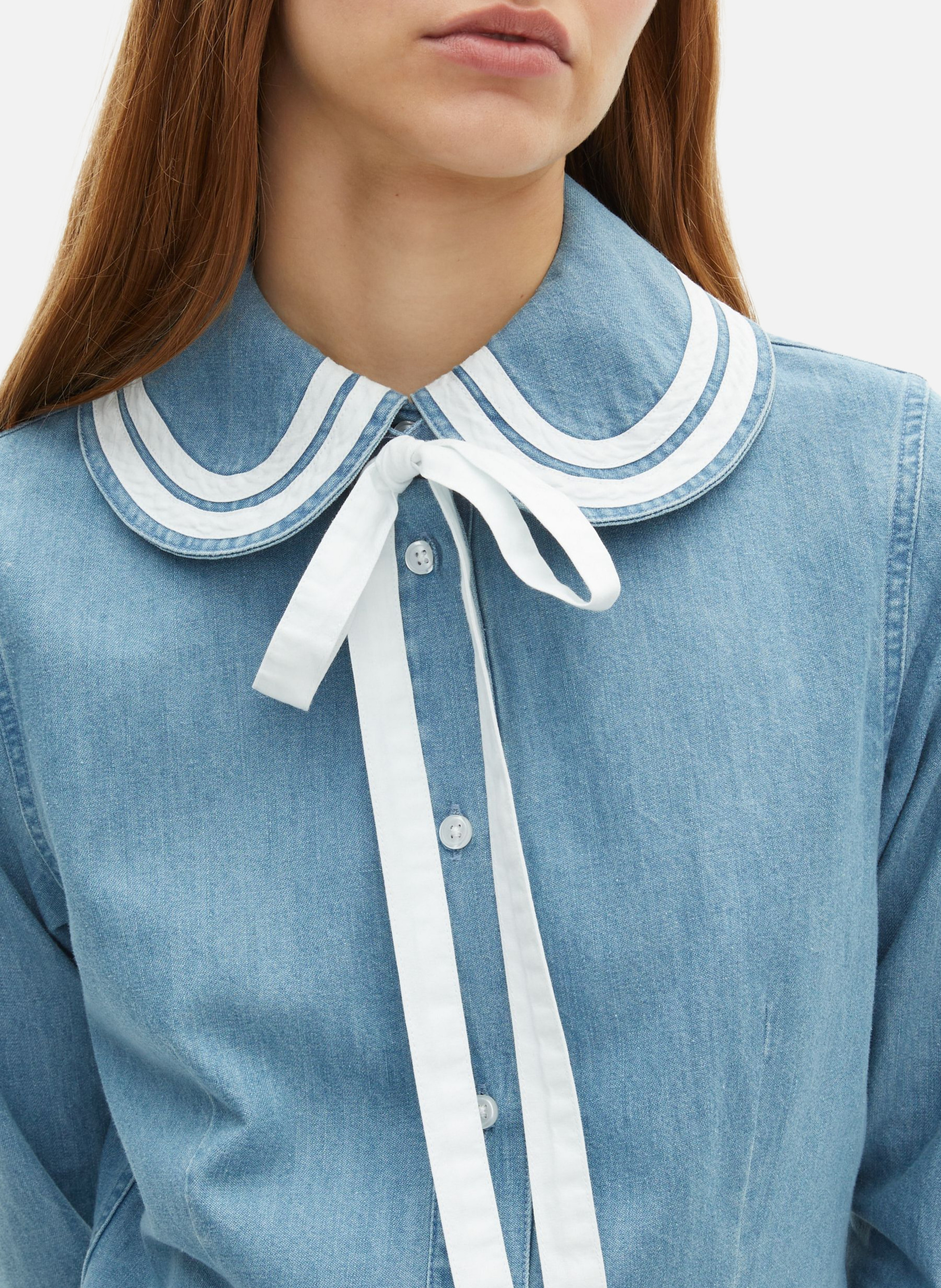 Chemise col claudine en denim THE KOOPLES Bleu