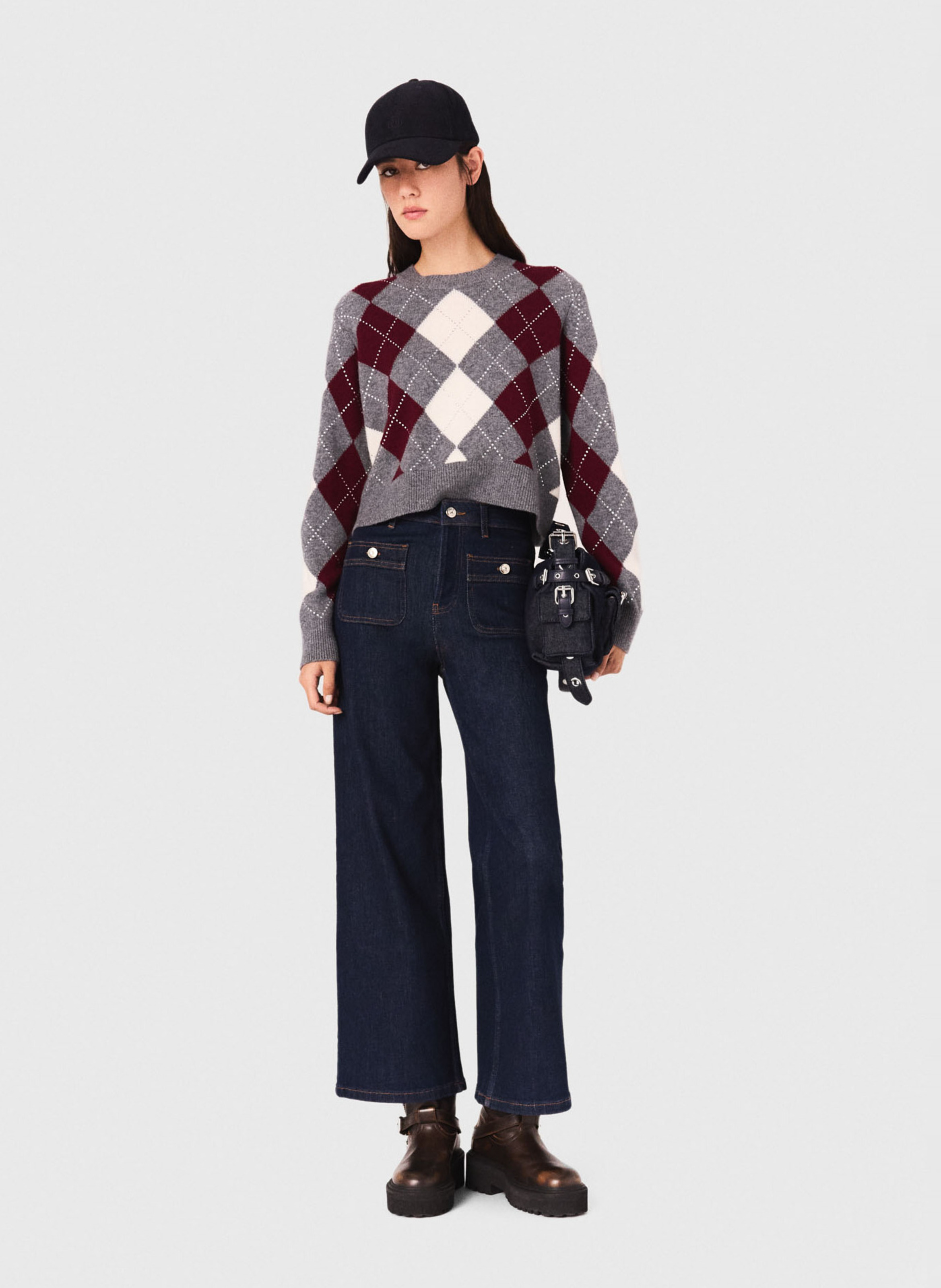 Pull col rond en laine Gris