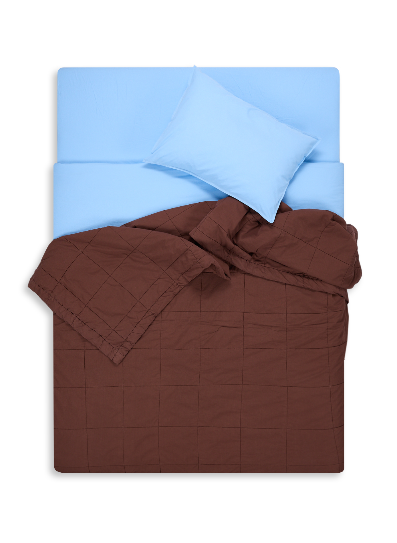 AU PRINTEMPS PARIS Couvre-lit à carreaux en percale de coton Marron