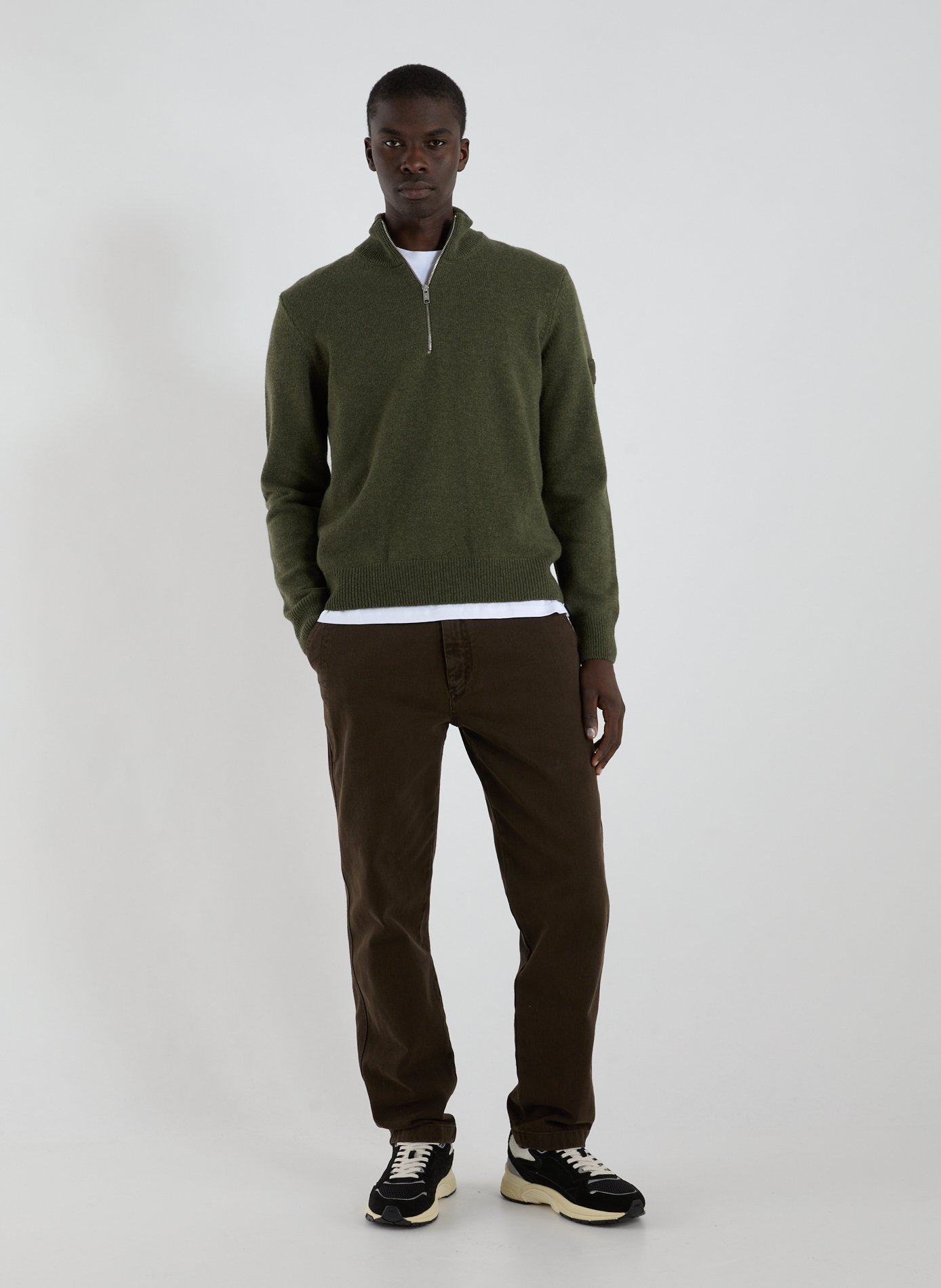 Wool zip-neck jumper AIGLE Khaki