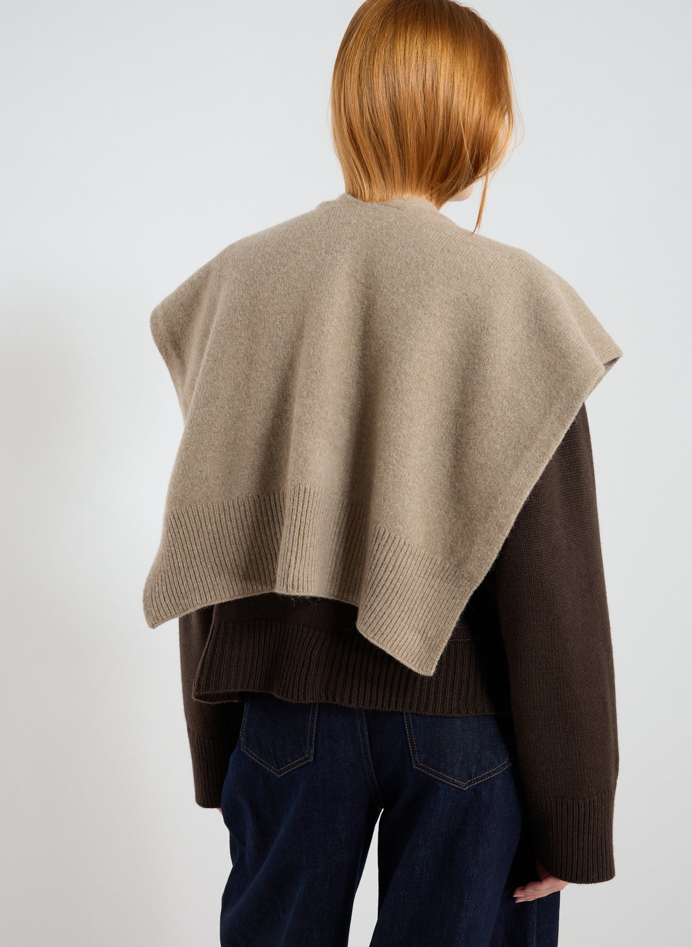 Echarpe fendue en laine et alpaga mélangés Beige