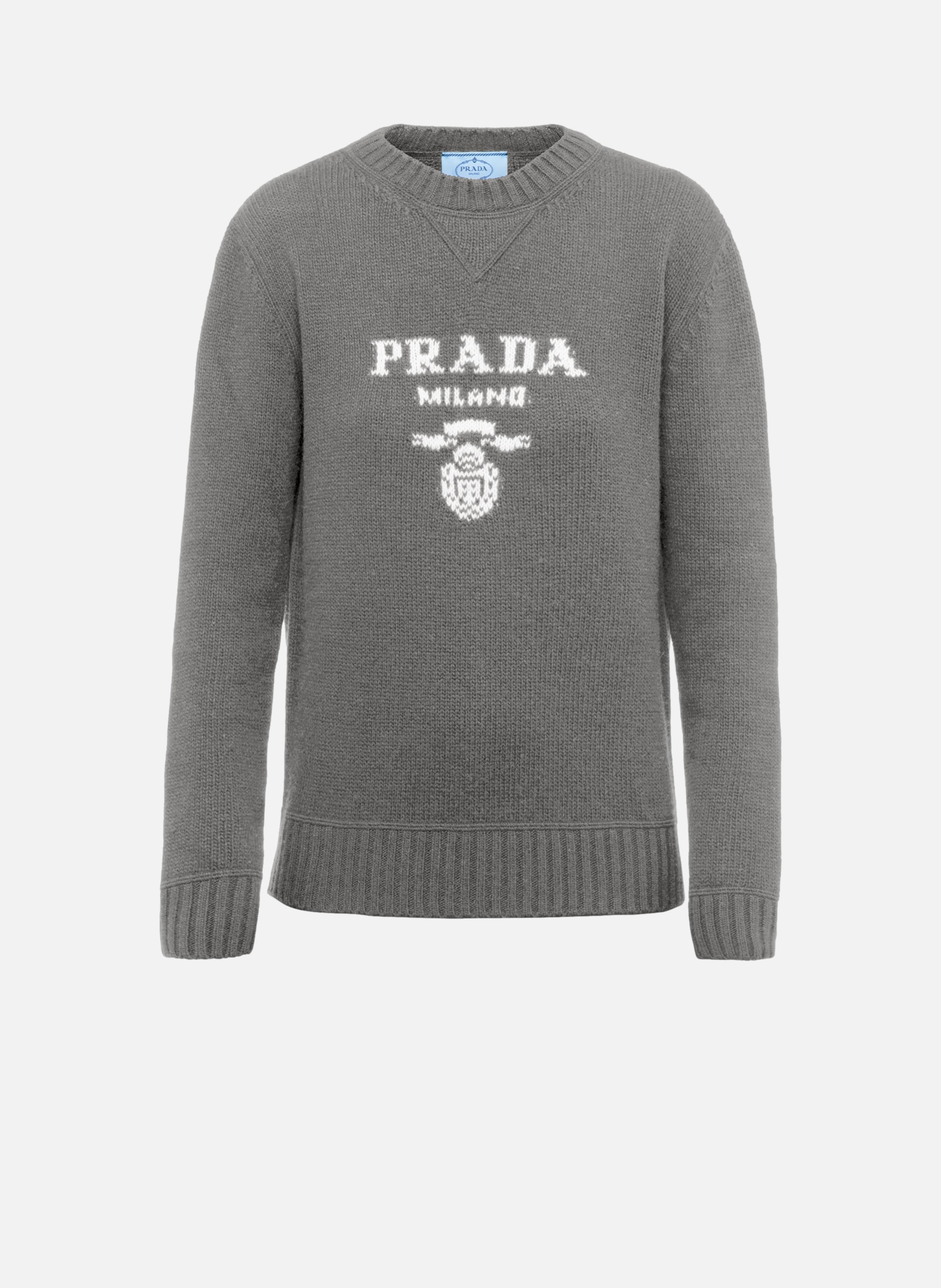 Pull à col rond et logo en laine, cachemire PRADA Gris