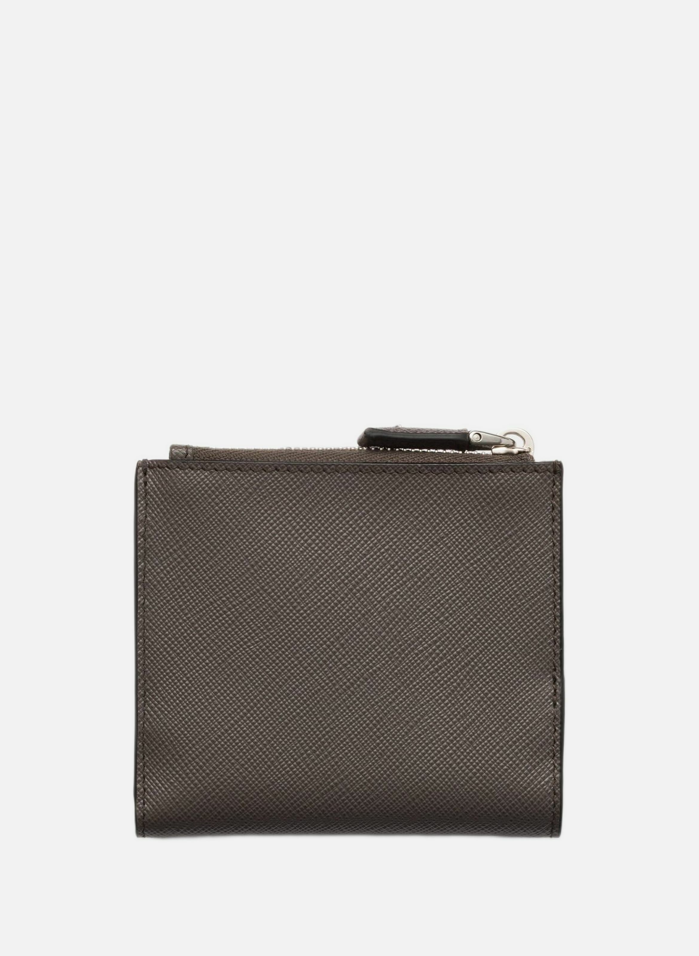Porte-cartes en cuir et cuir saffiano PRADA Gris