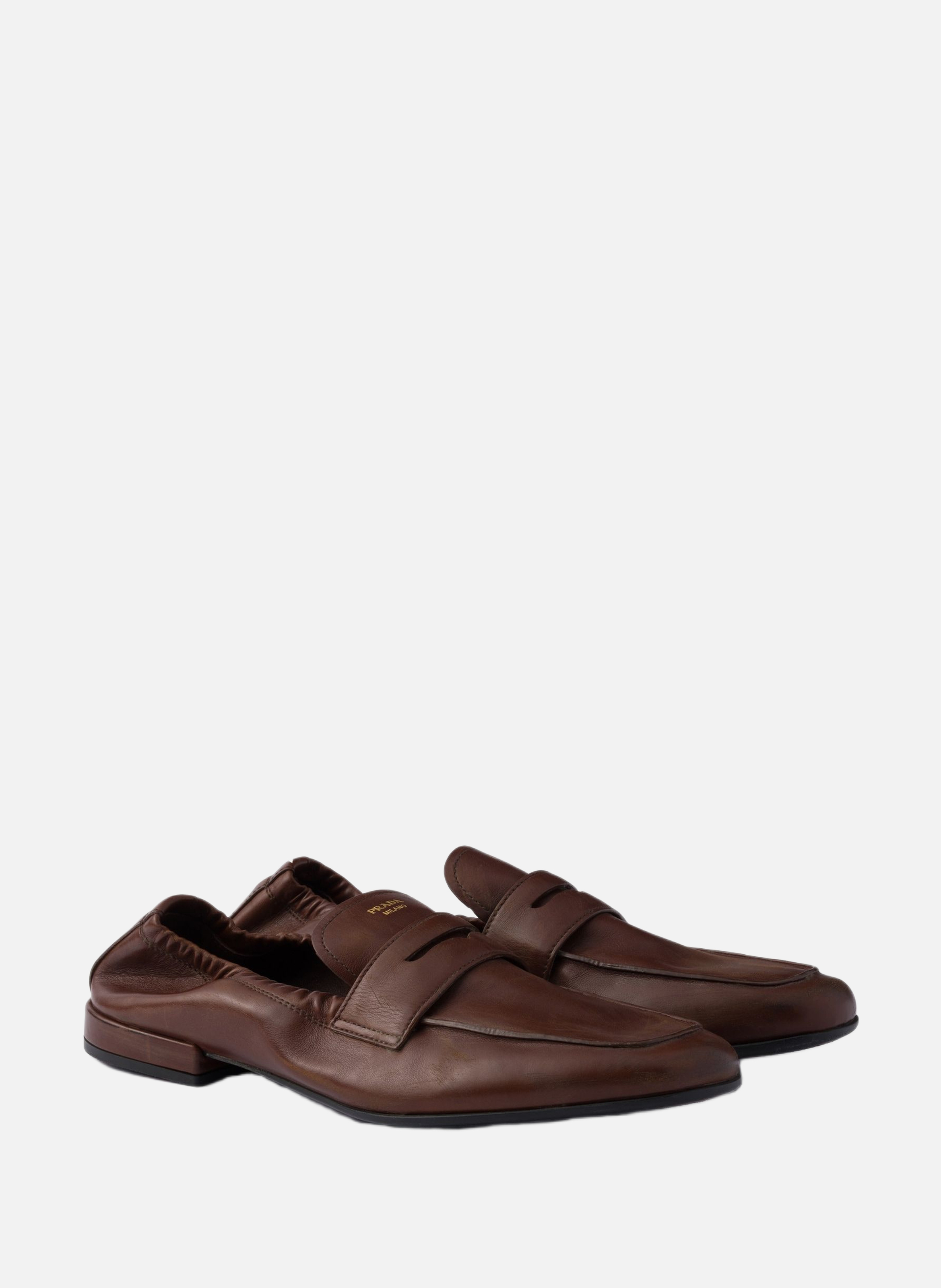 Mocassins shuffle en cuir effet vieilli PRADA Marron