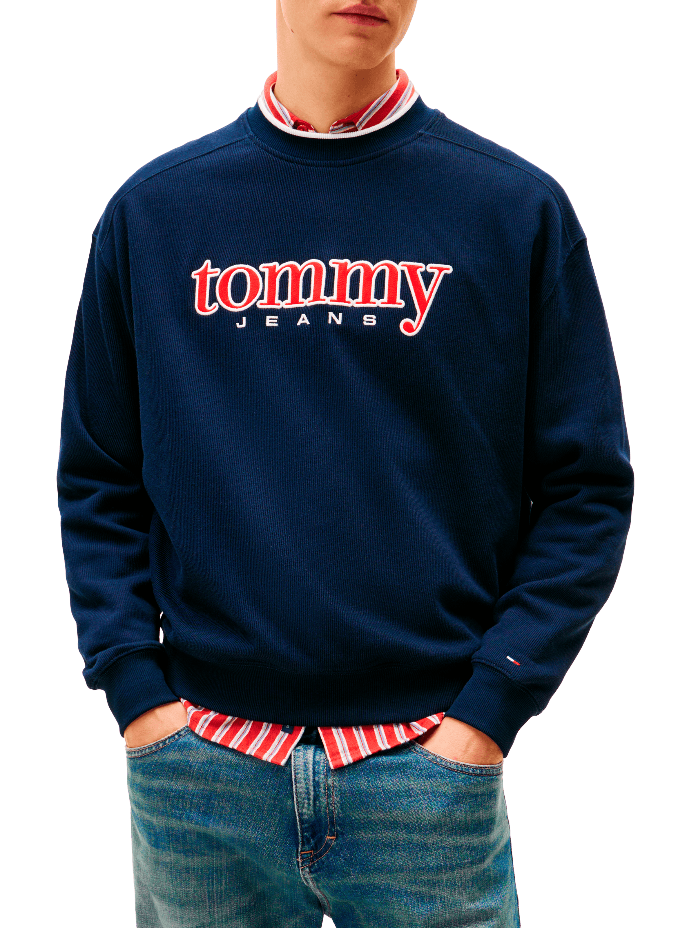 Sweat col rond en coton mélangé TOMMY HILFIGER Bleu