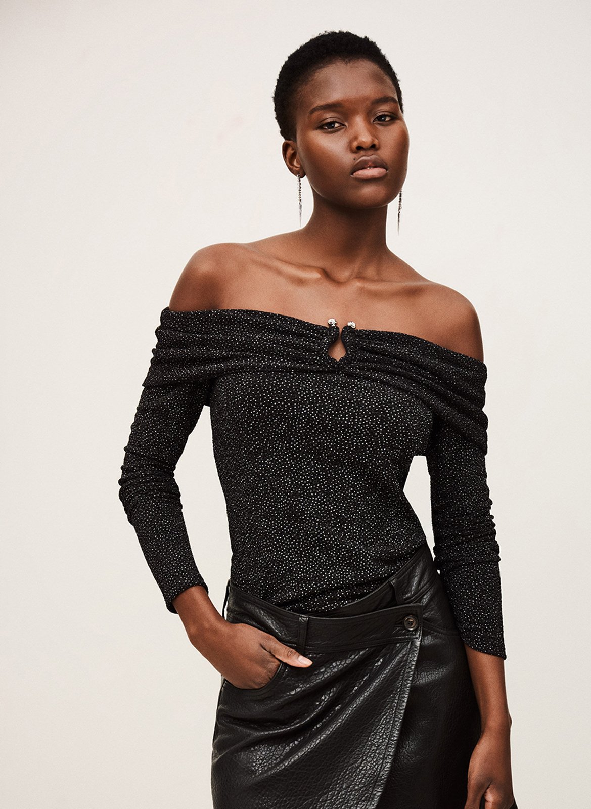 Top ajusté col bardot imprimé bai BA&SH Noir