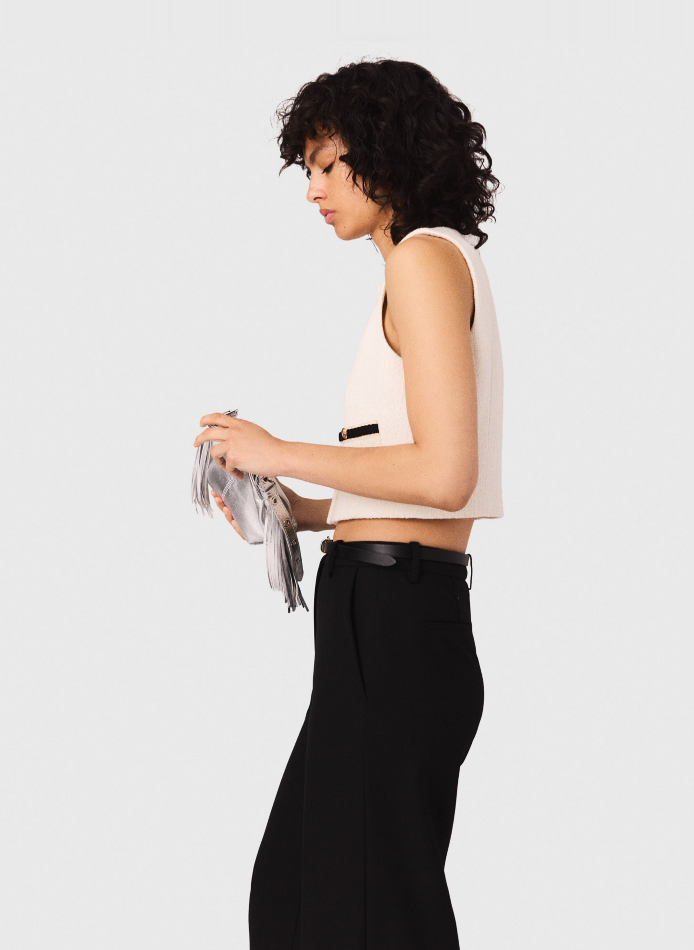 Top droit en coton mélangé MAJE Beige