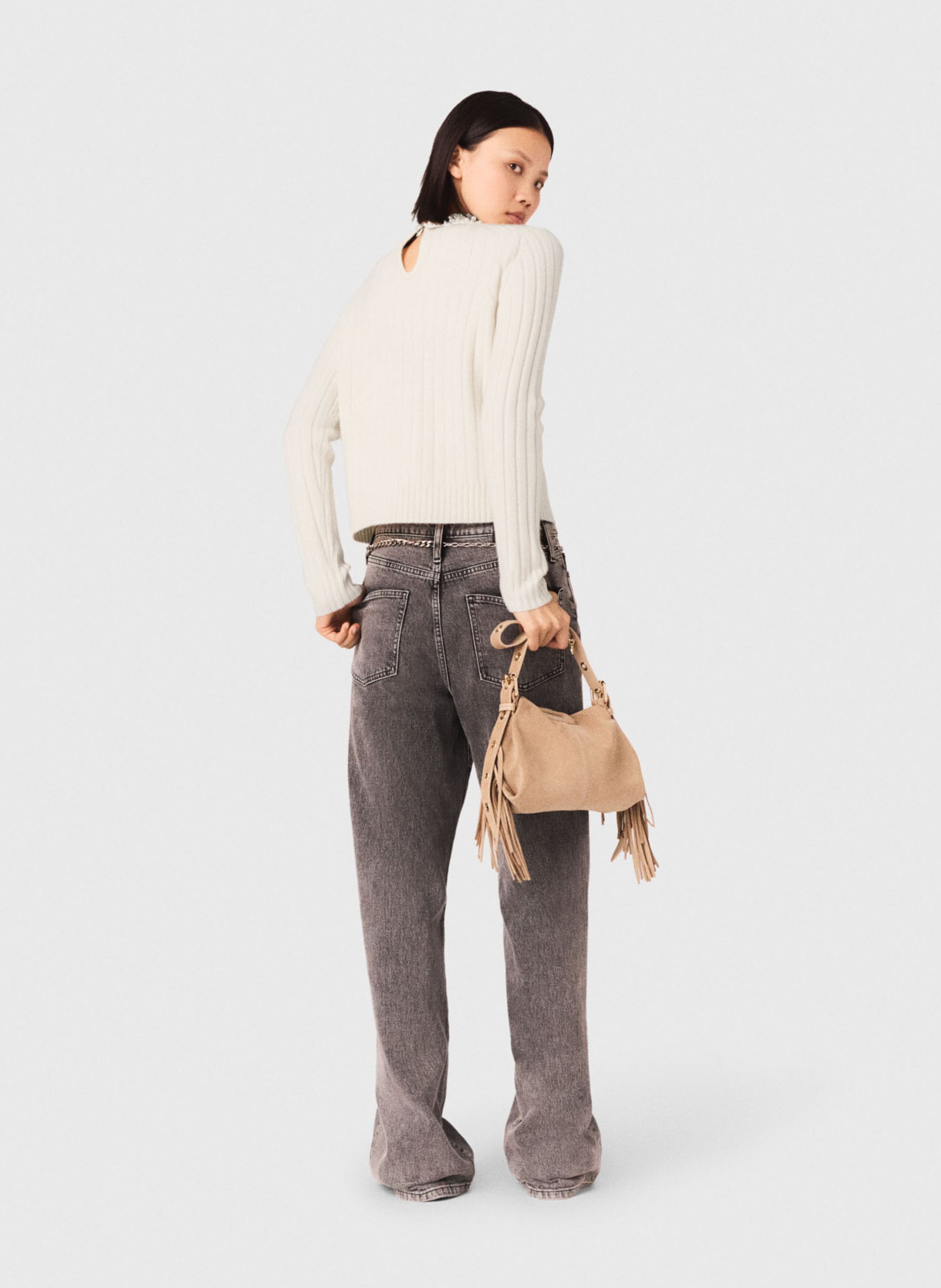 Pull col claudine en laine mélangée MAJE Beige