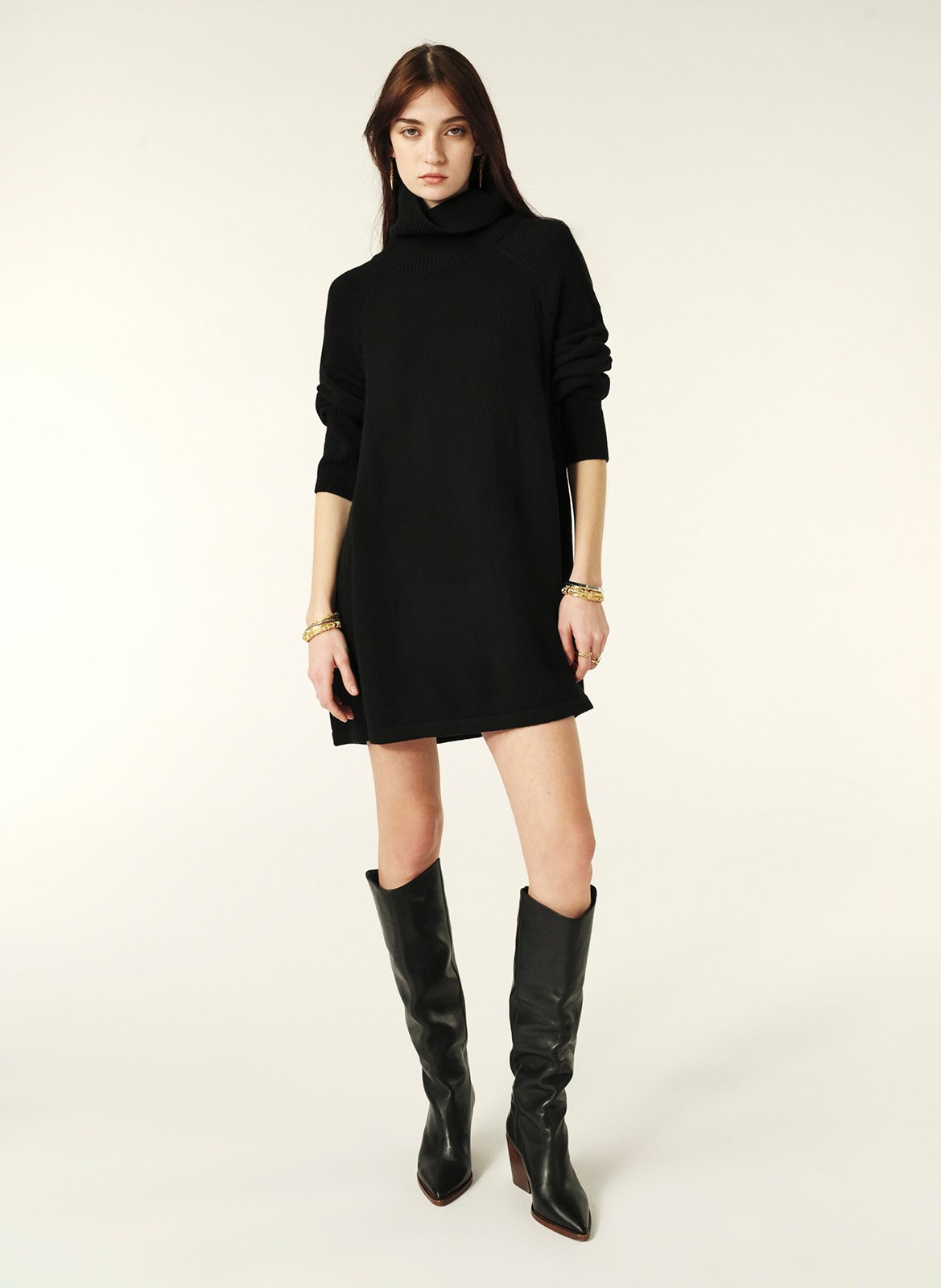 Robe courte col roulé en laine mélangé medee BA&SH Noir