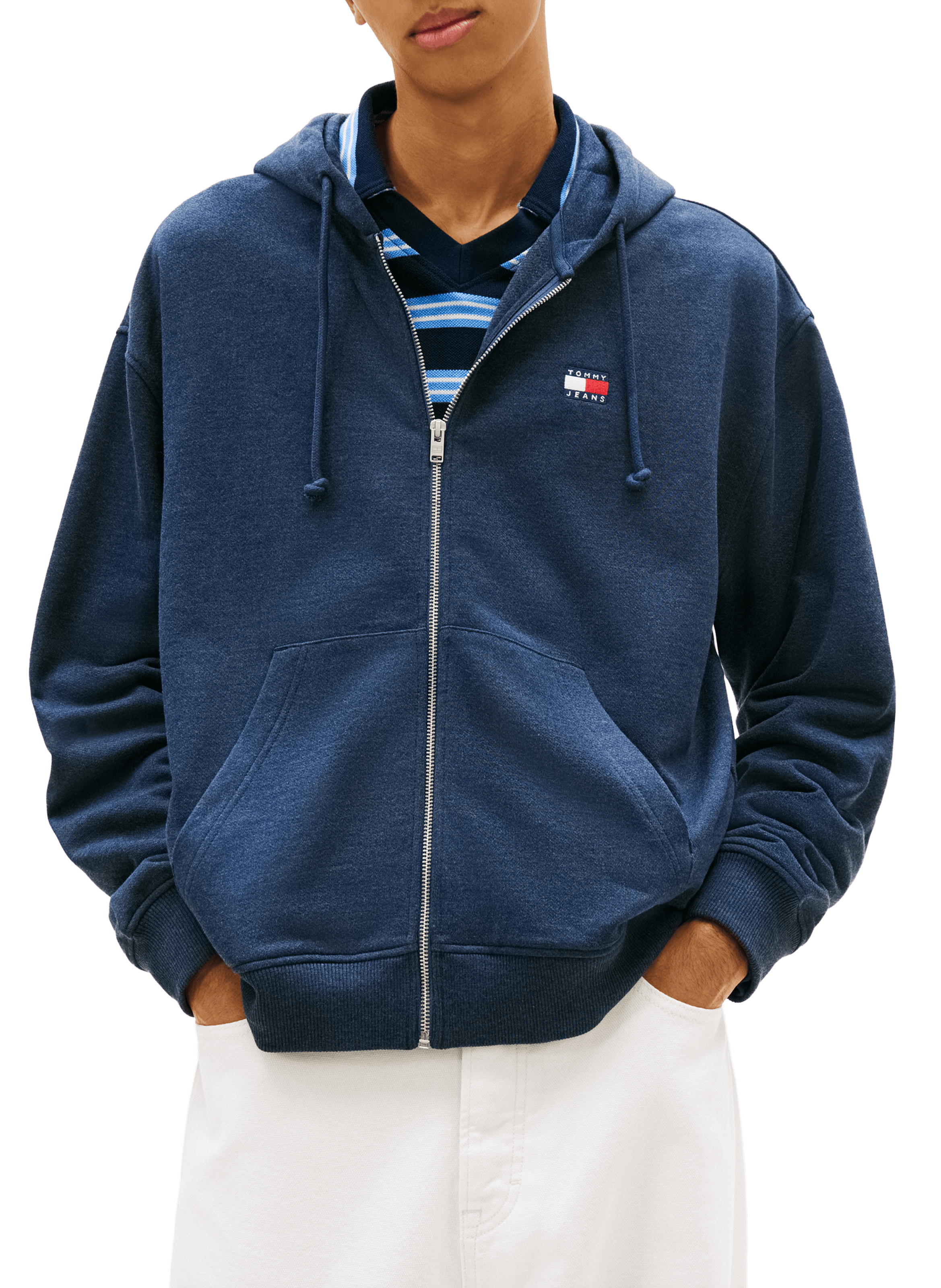 Sweat à capuche zippé en coton mélangé TOMMY HILFIGER Bleu