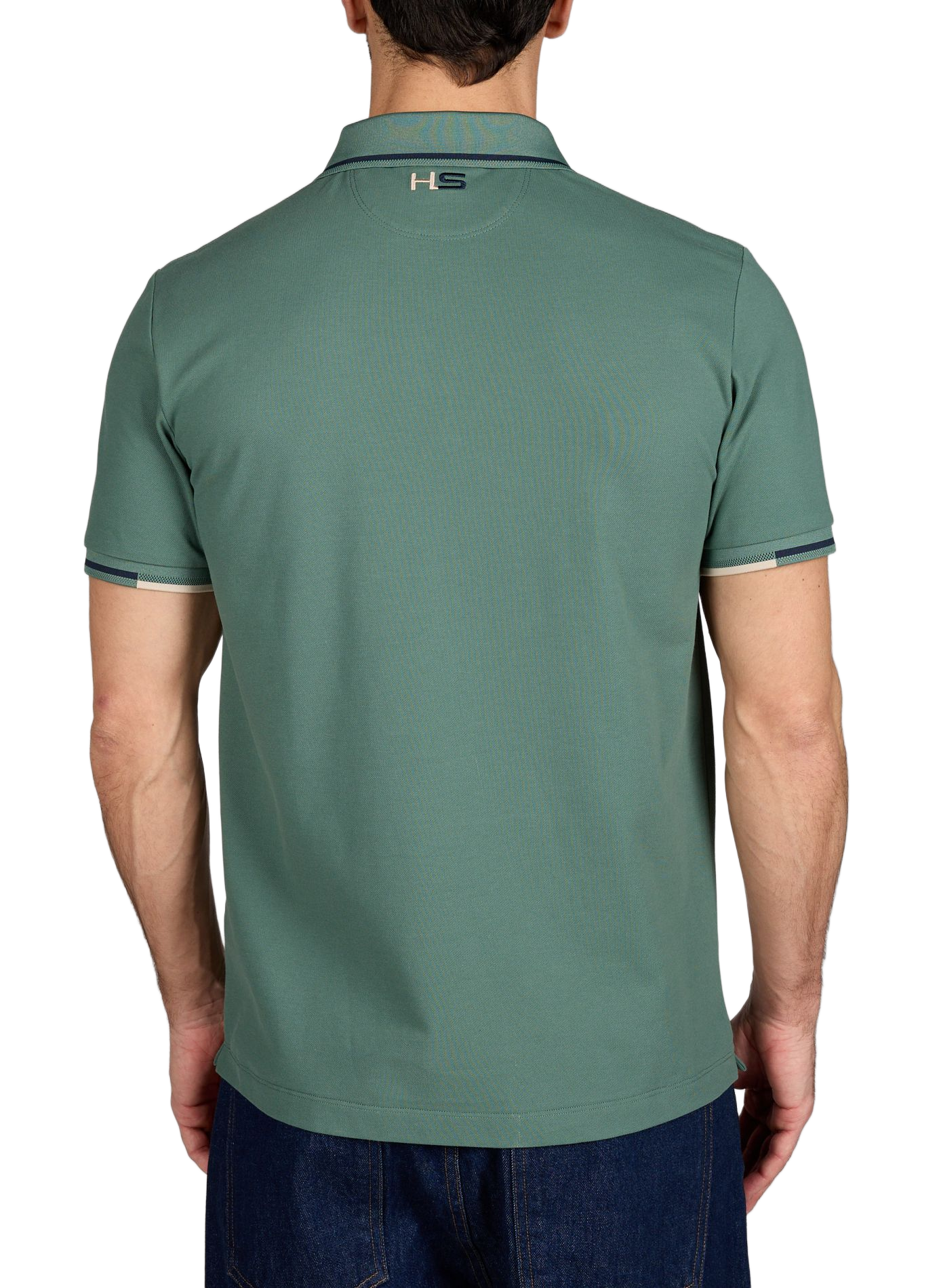 Solid short-sleeve straight fit polo HACKETT Green