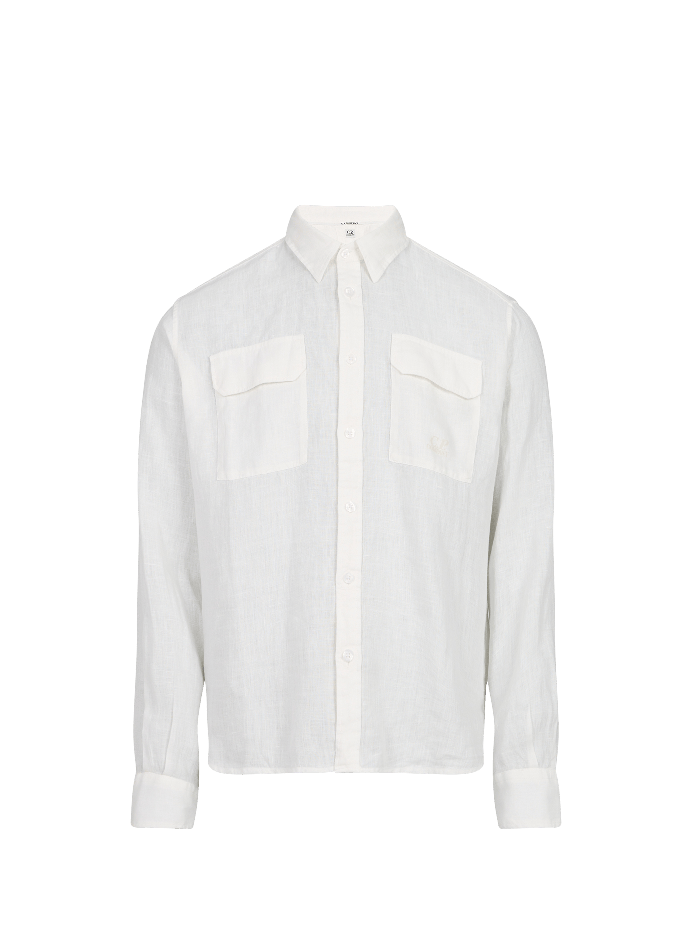 Effen overhemd met klepzakken en bedrukt logo van linnen CP COMPANY Wit