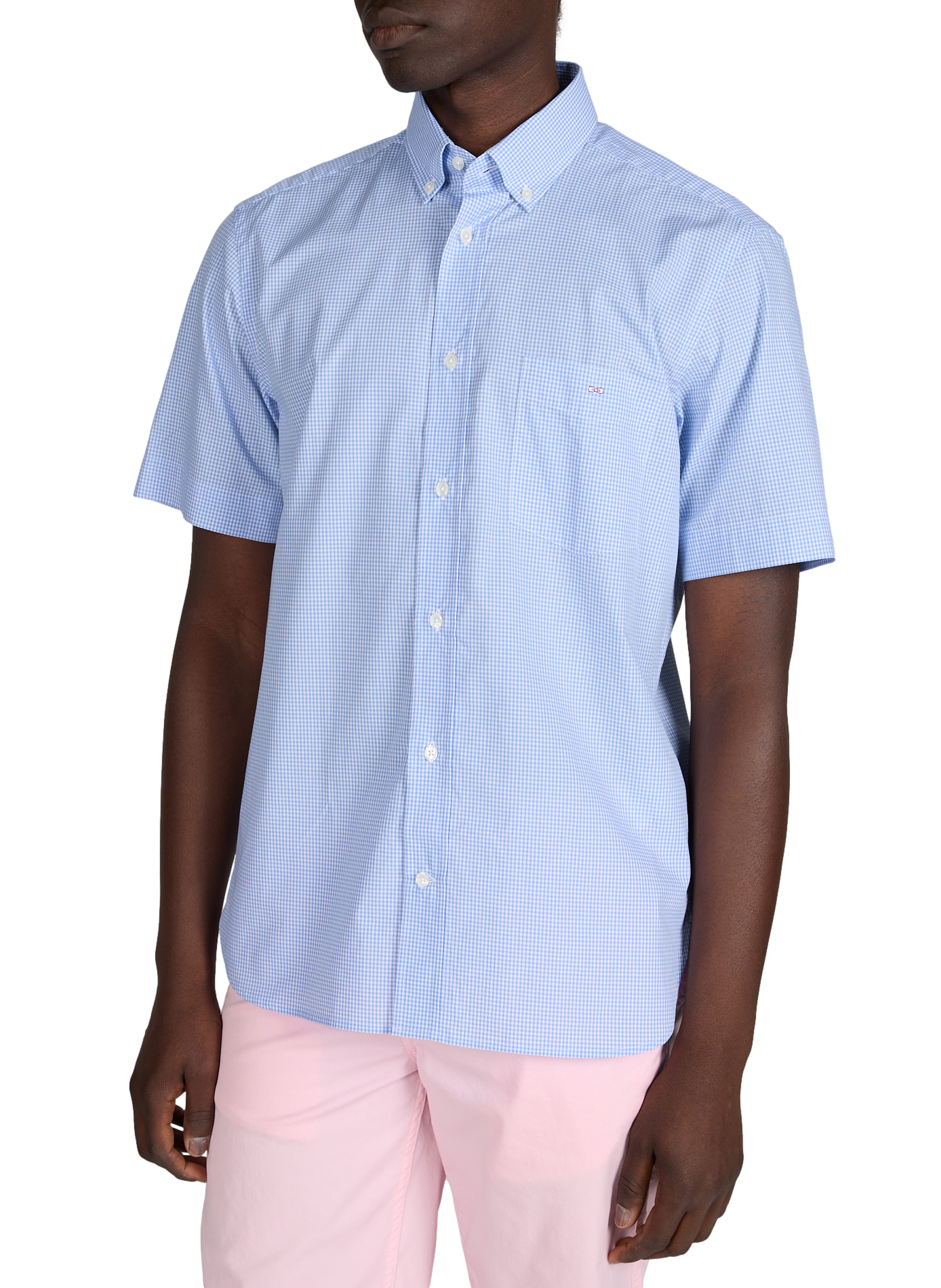 Chemise manches courtes à carreaux en coton EDEN PARK Bleu