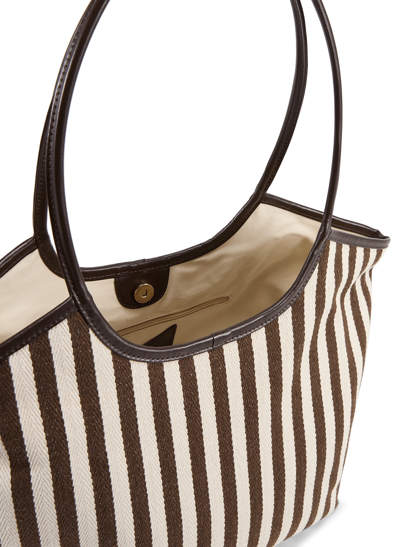 Sac cabas Milan rayé en coton et cuir suédé NAT & NIN Marron