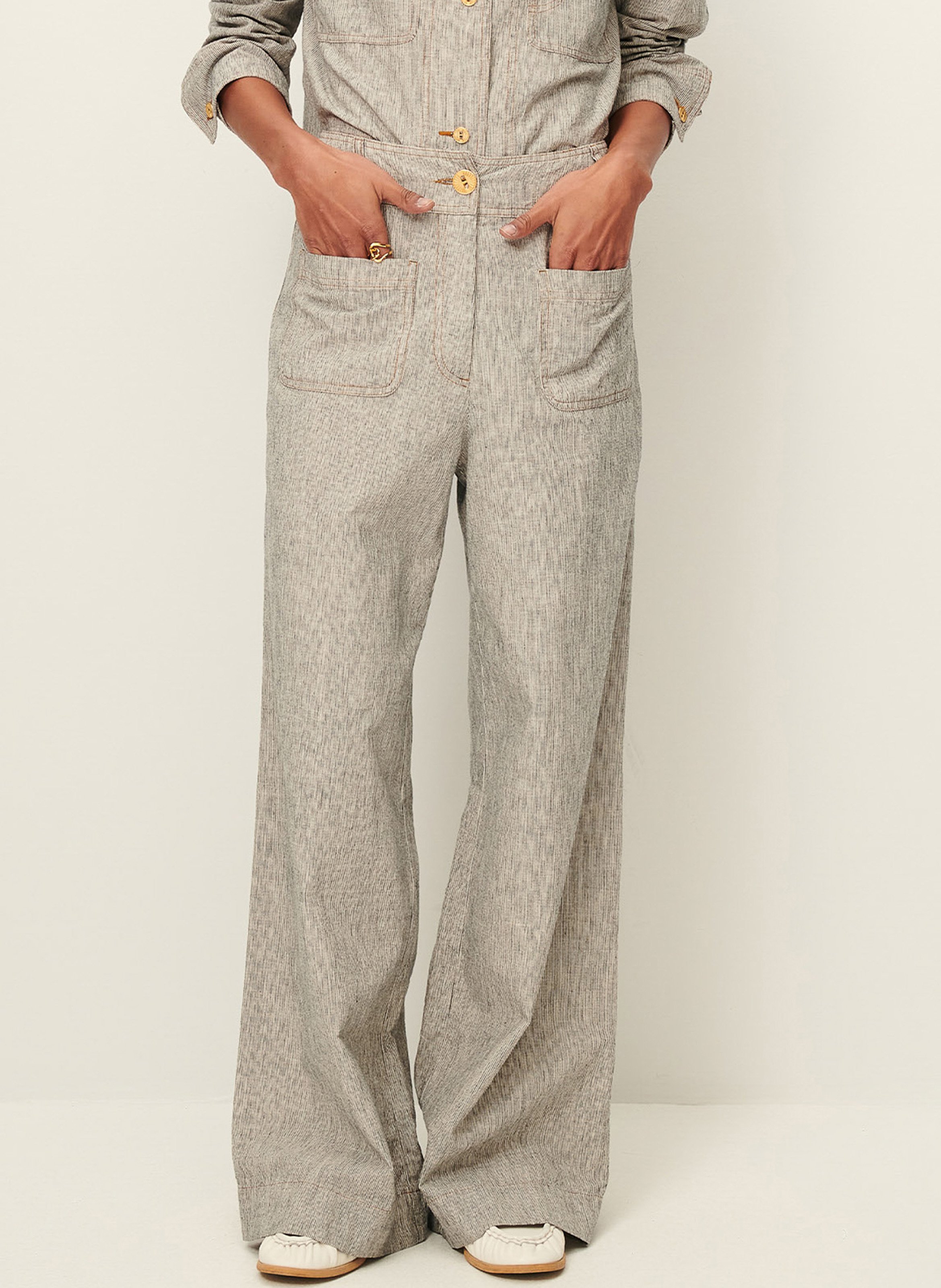 Pantalon large taille haute en lin et coton mélangé manhatti SESSUN Gris