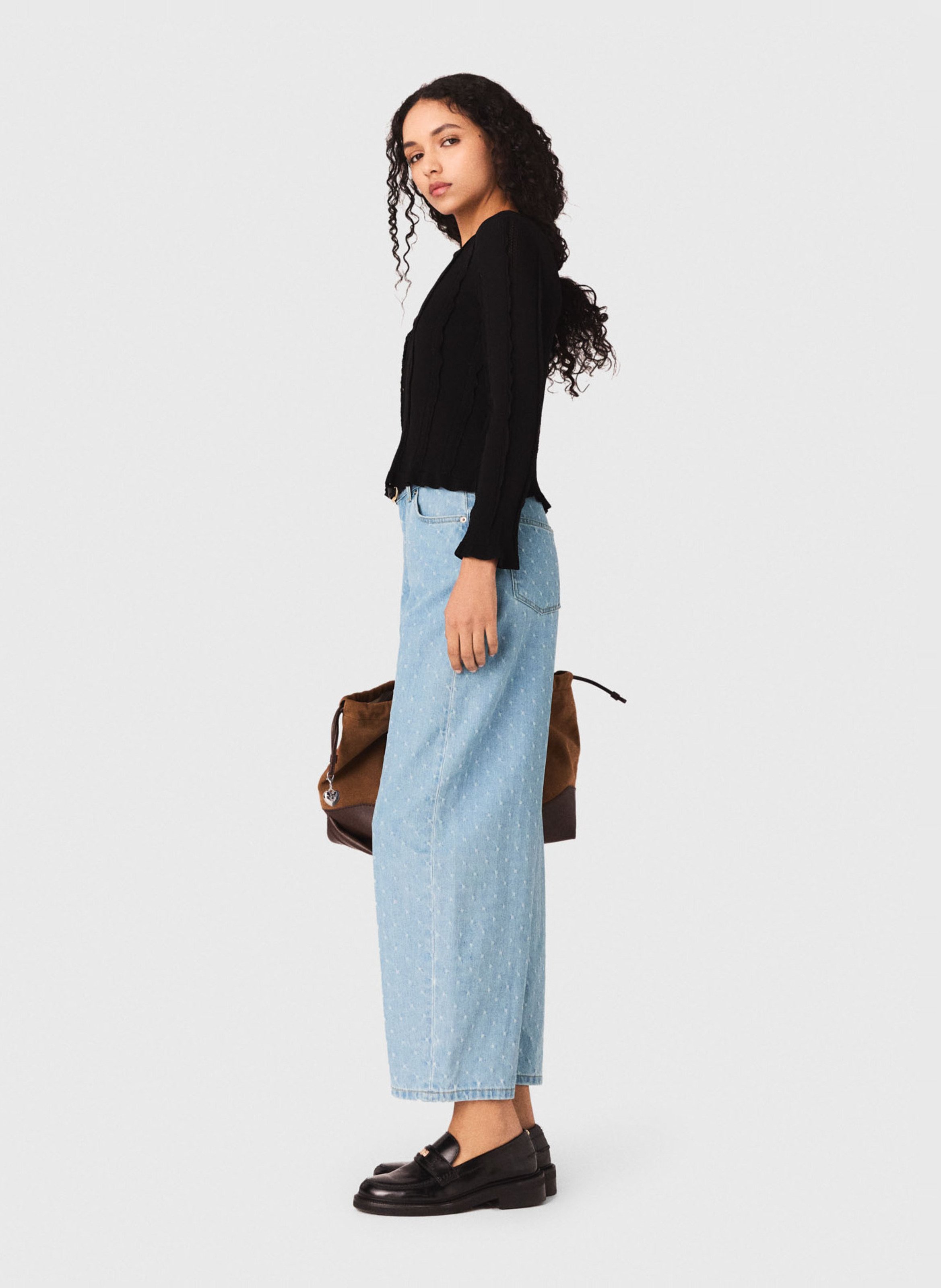 Cardigan droit col rond en maille ajourée MAJE Noir