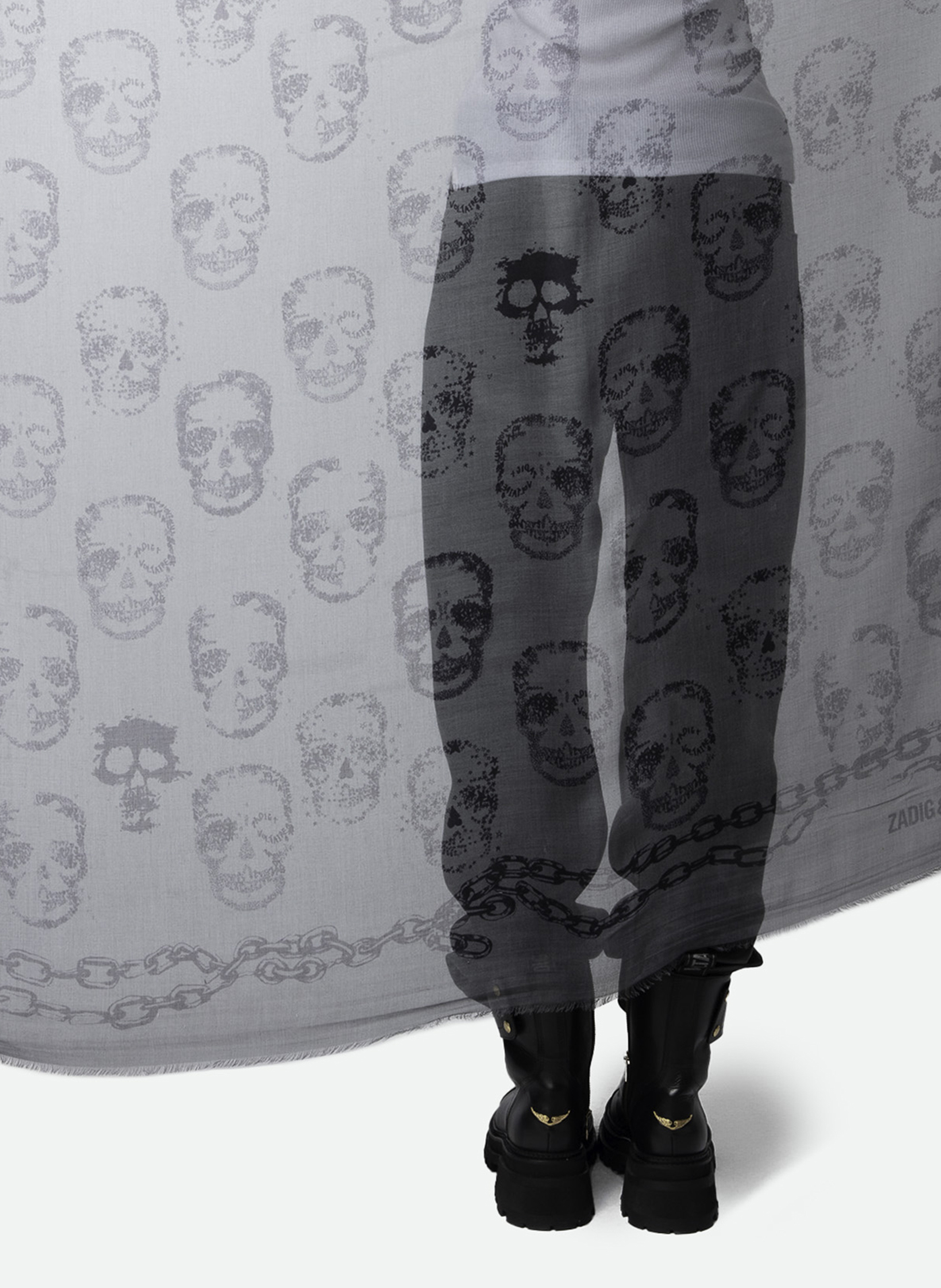 Foulard carré à motifs squelettes kerry ZADIG&VOLTAIRE Gris