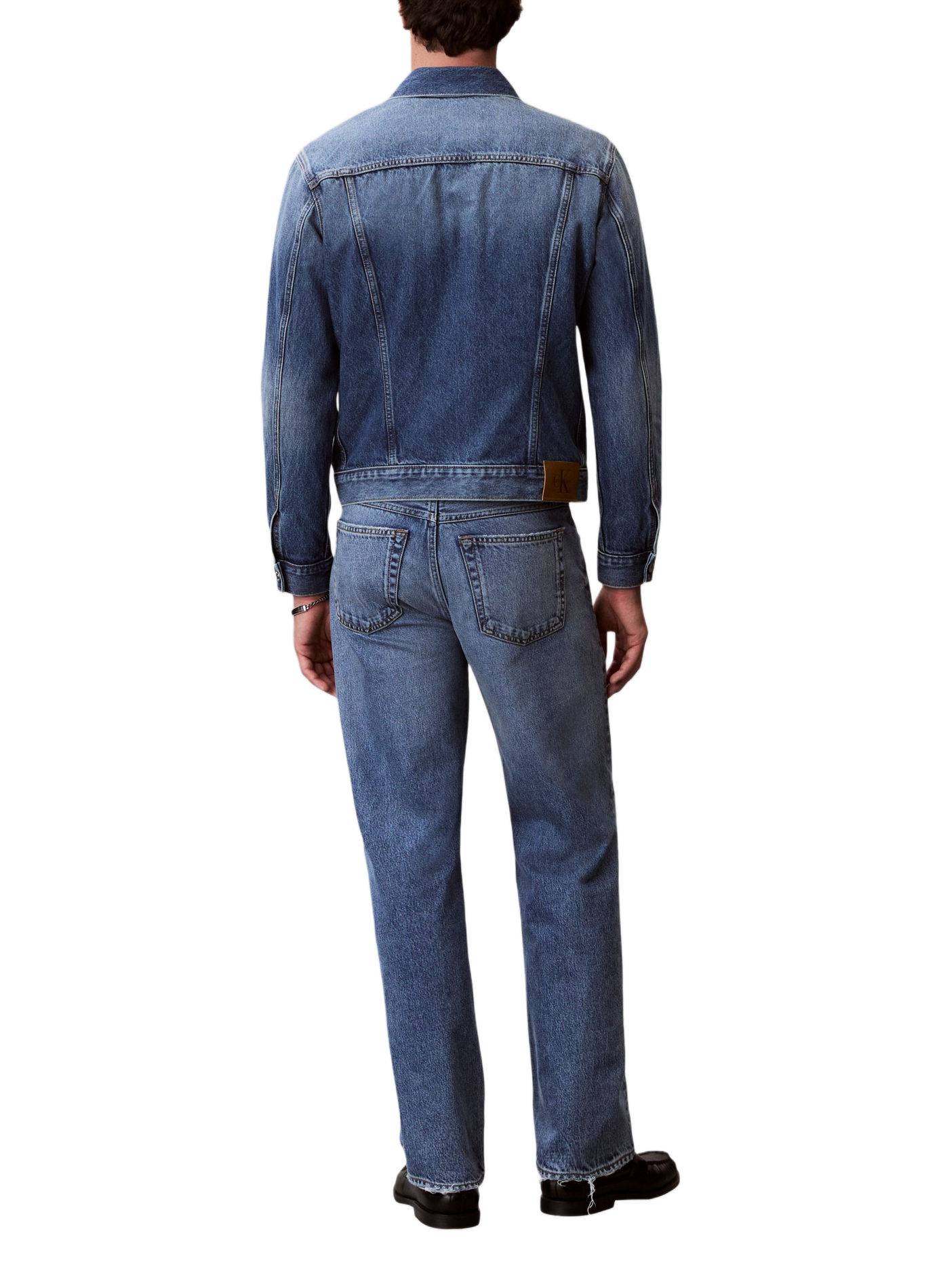 Jean droit délavé en coton CALVIN KLEIN Bleu