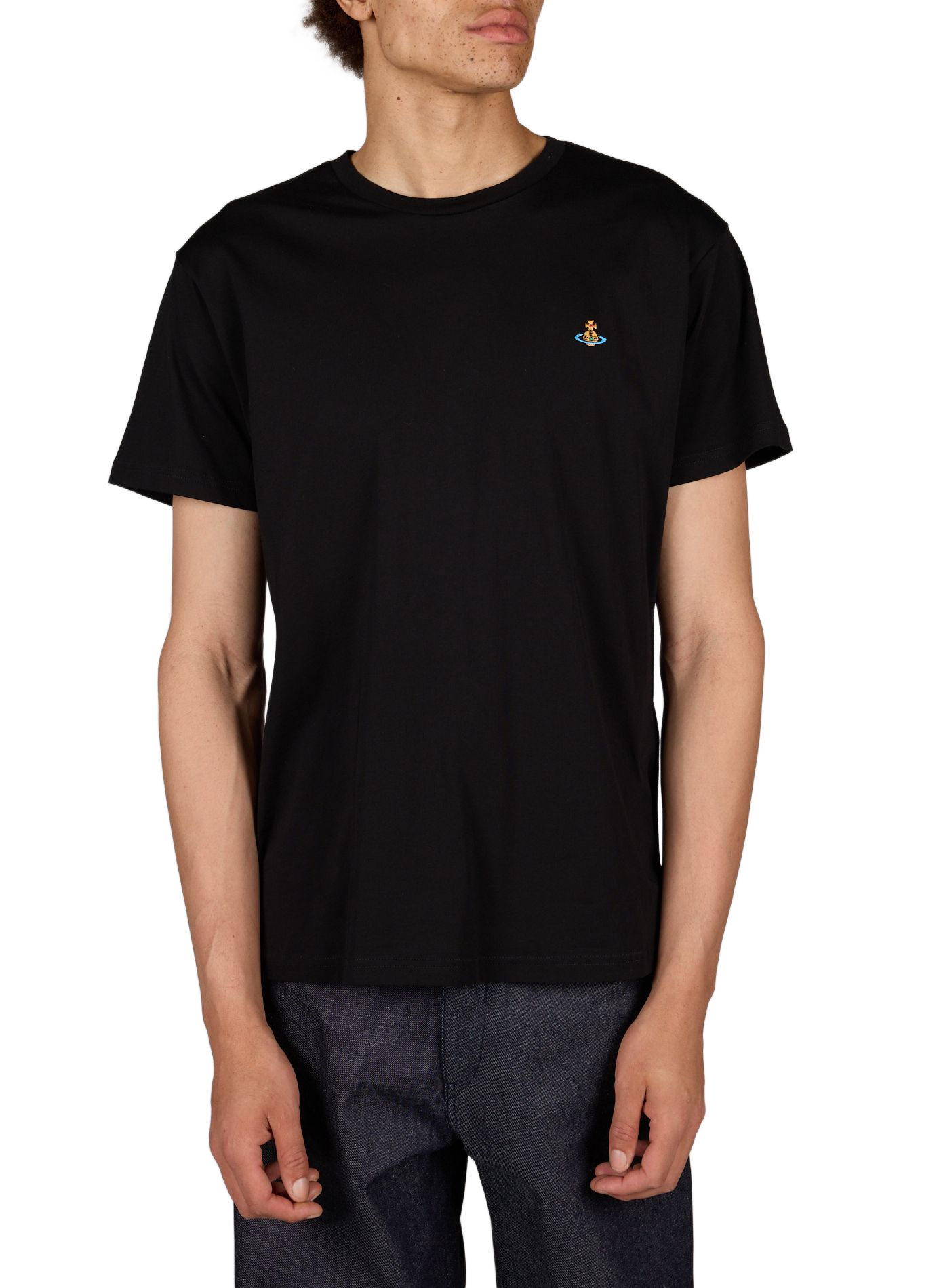 Short-sleeved cotton T-shirt with embroidered logo VIVIENNE WESTWOOD Black