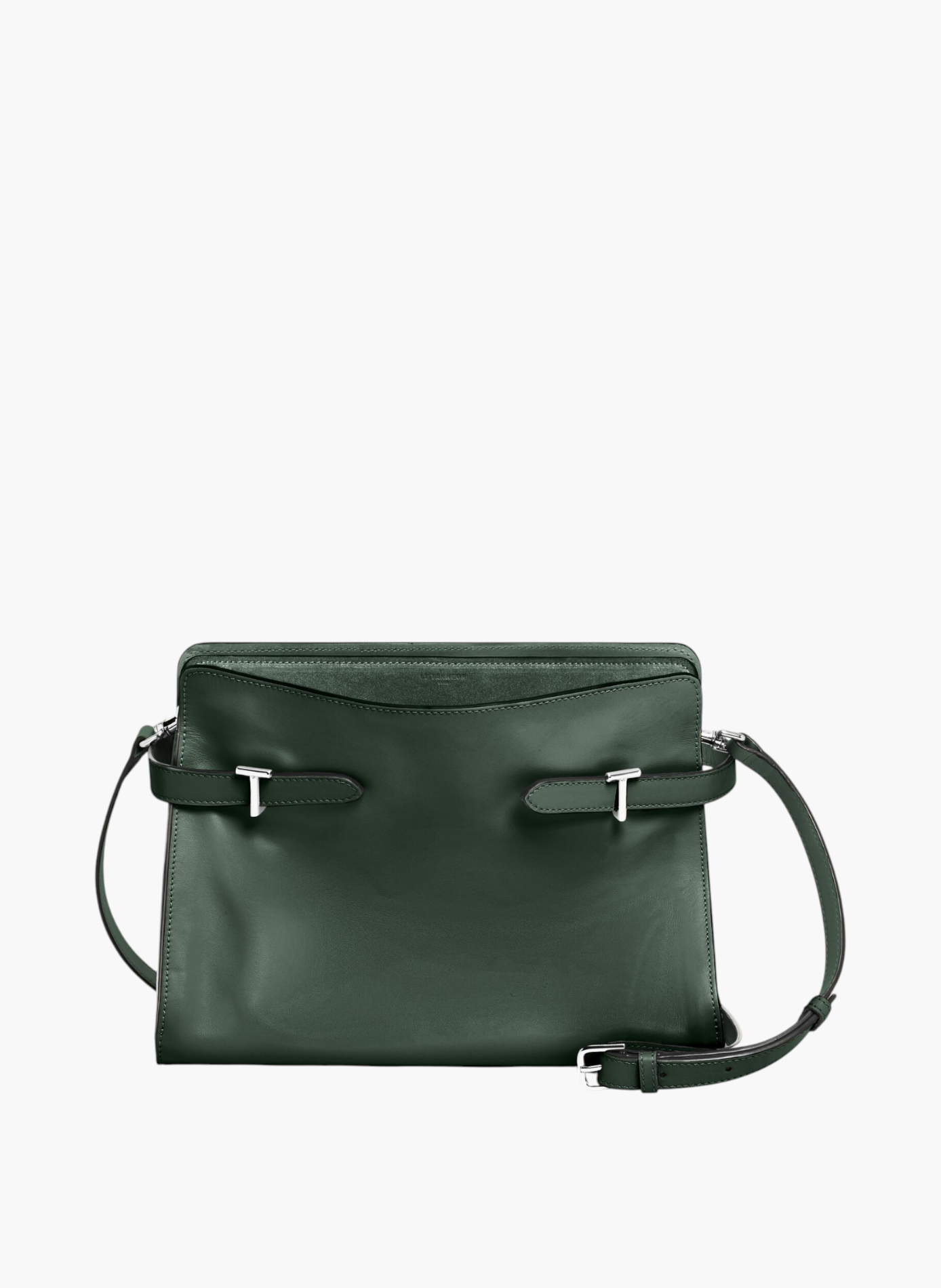 Sac porté épaule grand modèle emie en cuir lisse et refente de velours LE TANNEUR Vert