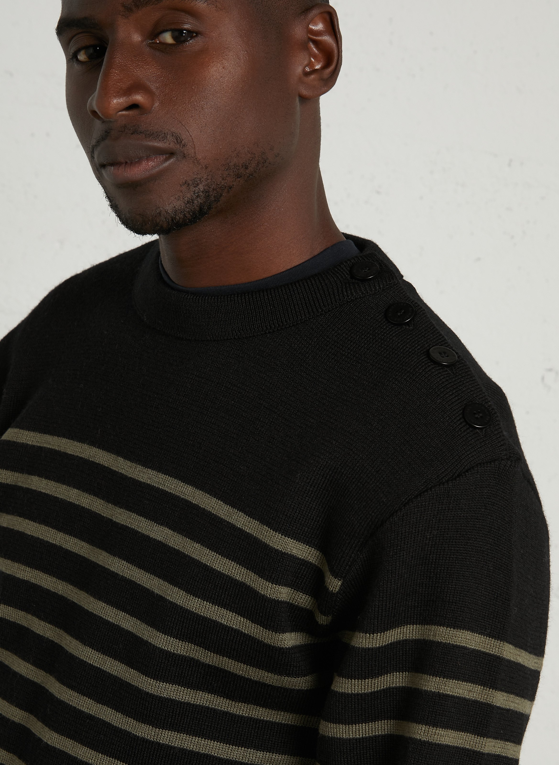 Pull col rond regular-fit en laine ARMOR-LUX Noir