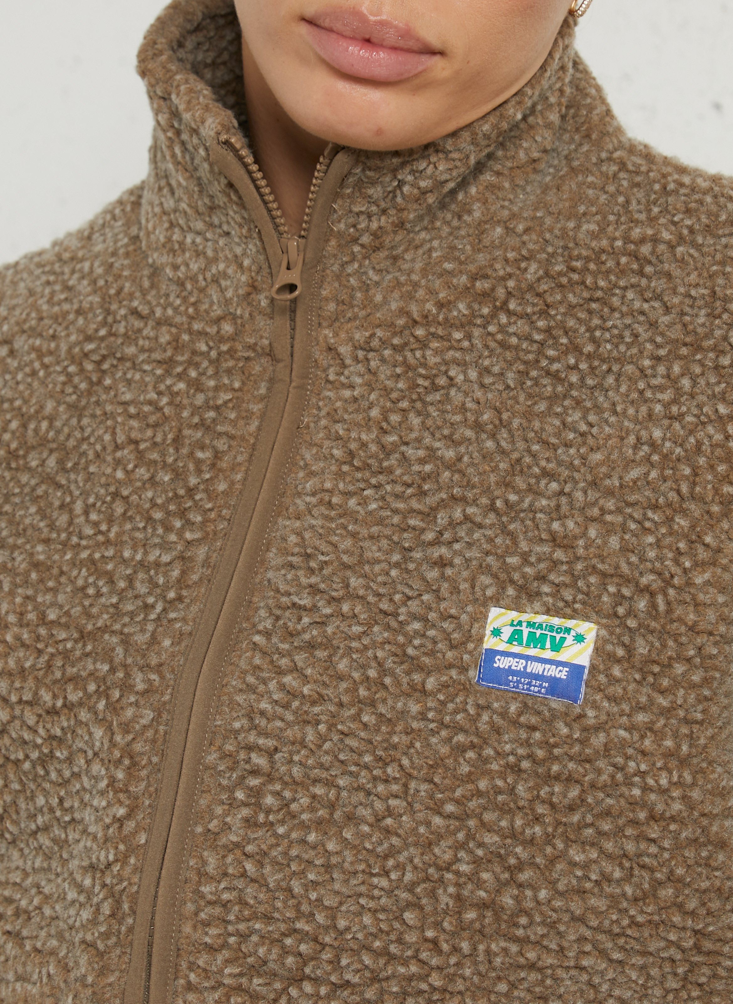 Veste ample zippée à col montant polaire hoktown AMERICAN VINTAGE Marron