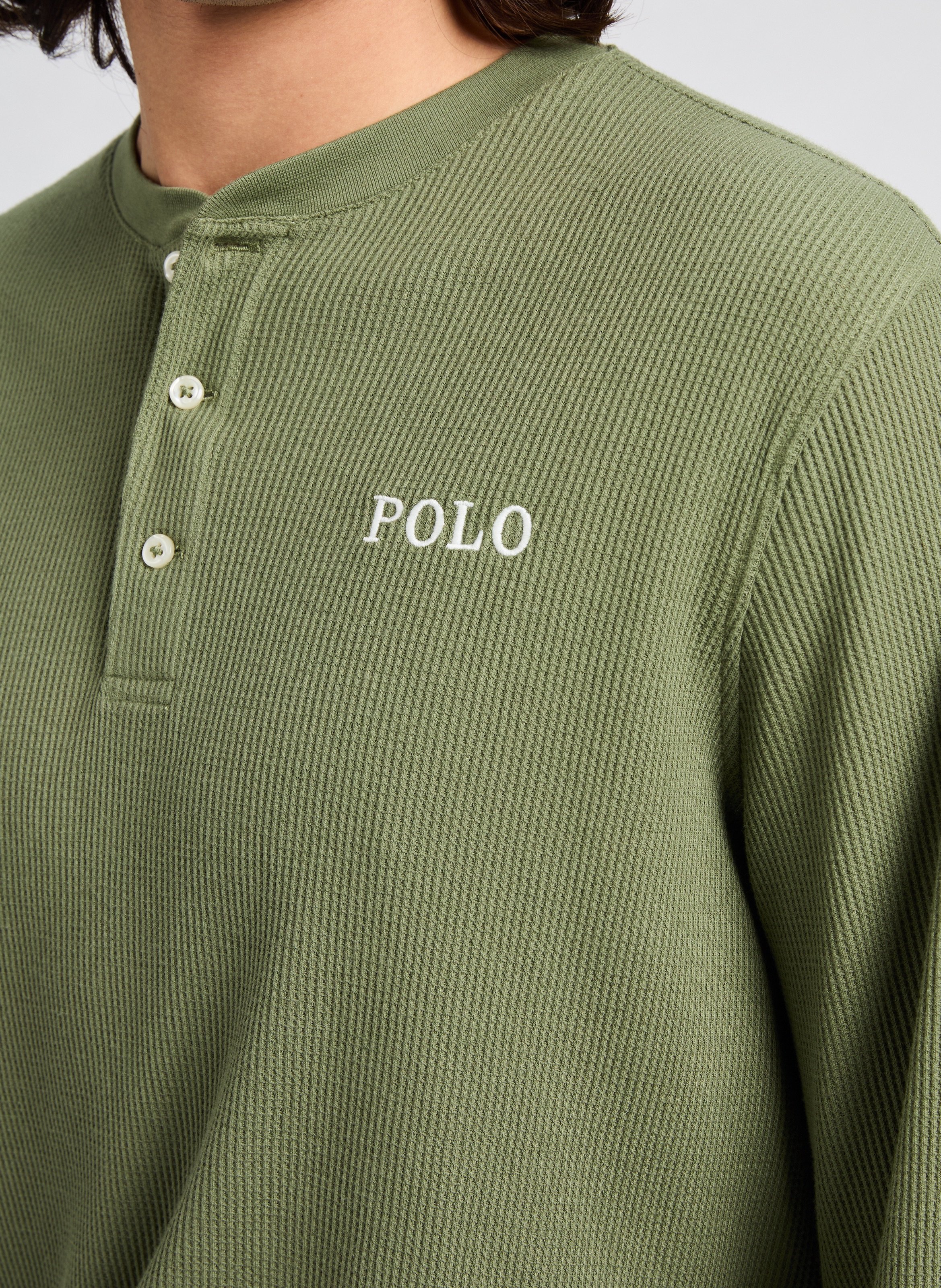 T-shirt de nuit gaufré à col tunisien POLO RALPH LAUREN Kaki