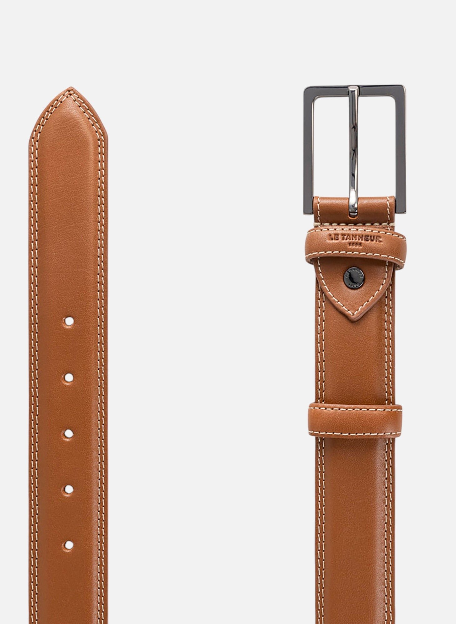 Ceinture avec boucle carrée martin en cuir lisse LE TANNEUR Marron