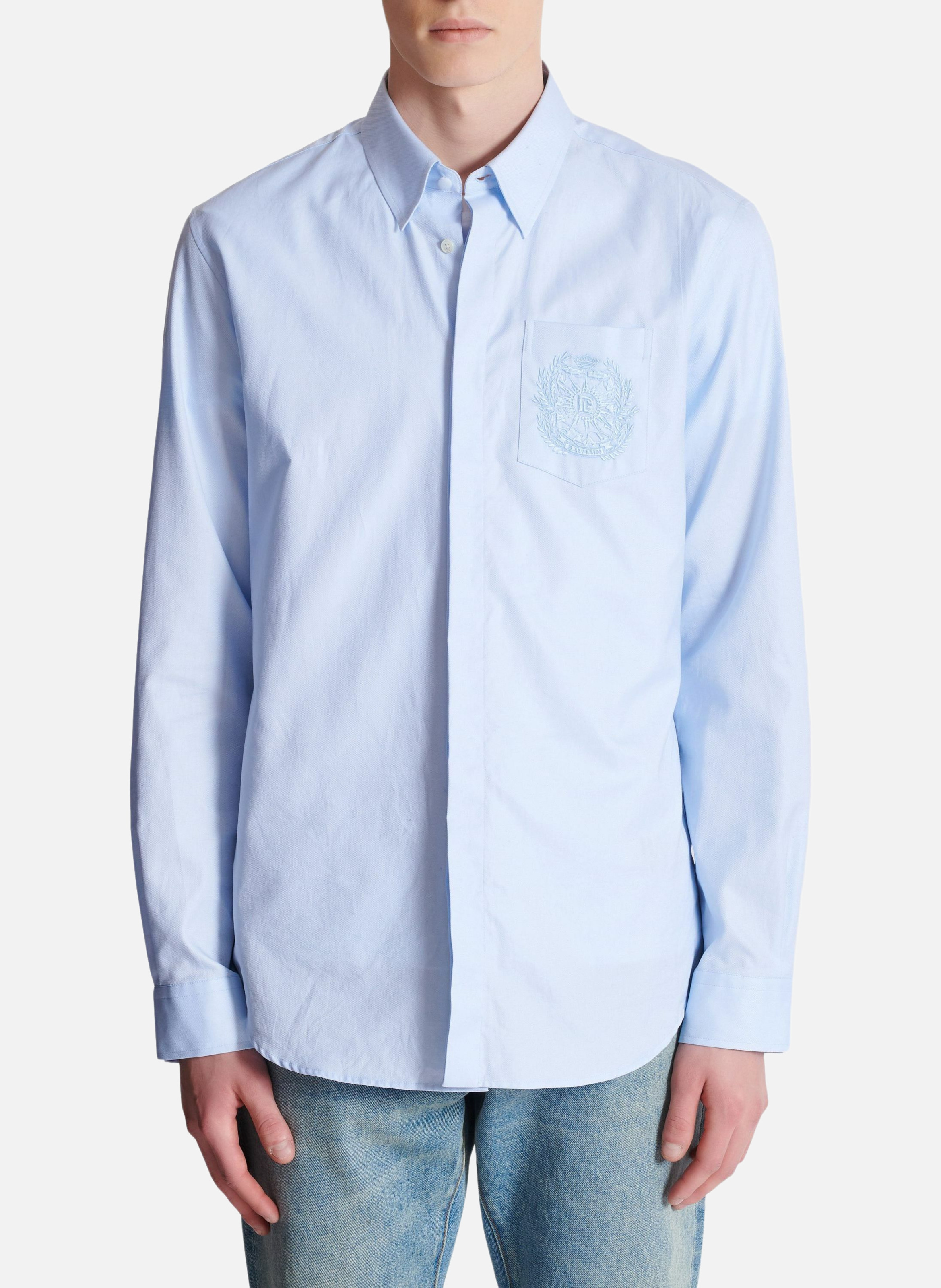 Chemise en coton brodée balmain écusson BALMAIN Bleu