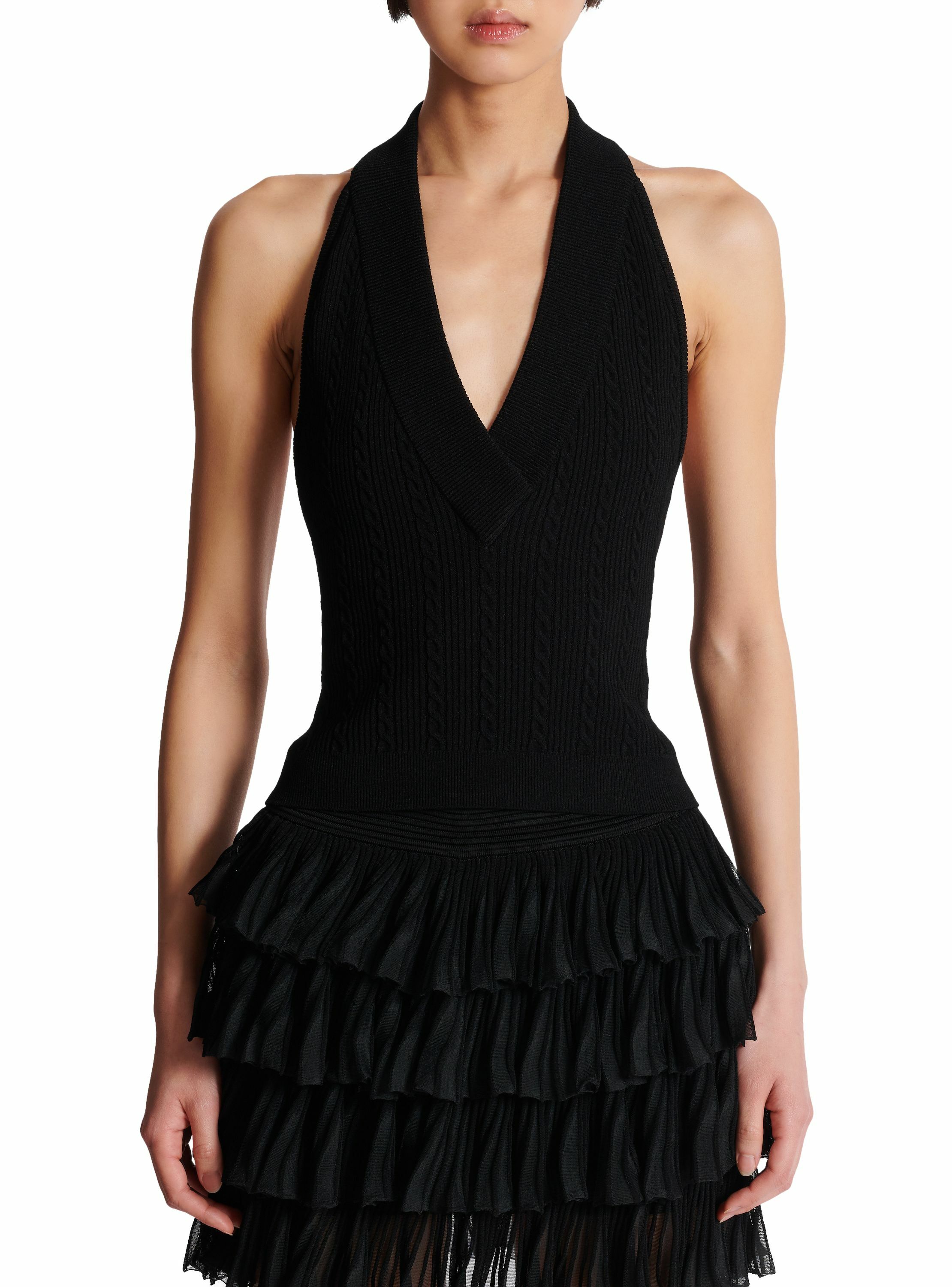 Top dos-nu en maille torsadée BALMAIN Noir
