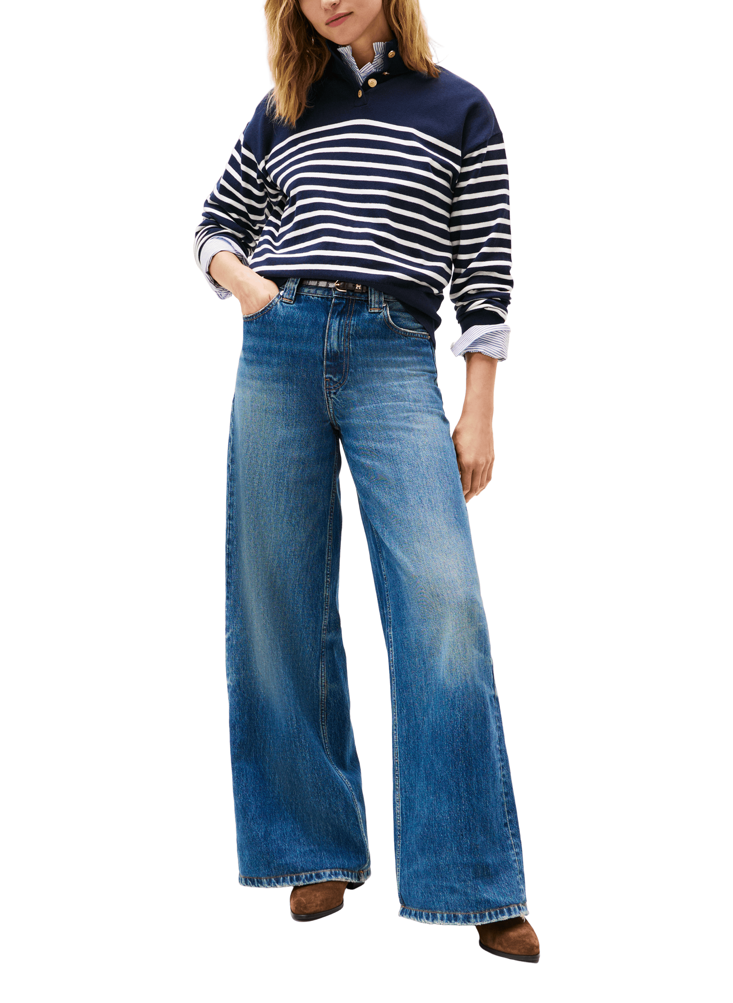 Pull rayé à col cheminée et boutons doré TOMMY HILFIGER Multicolore