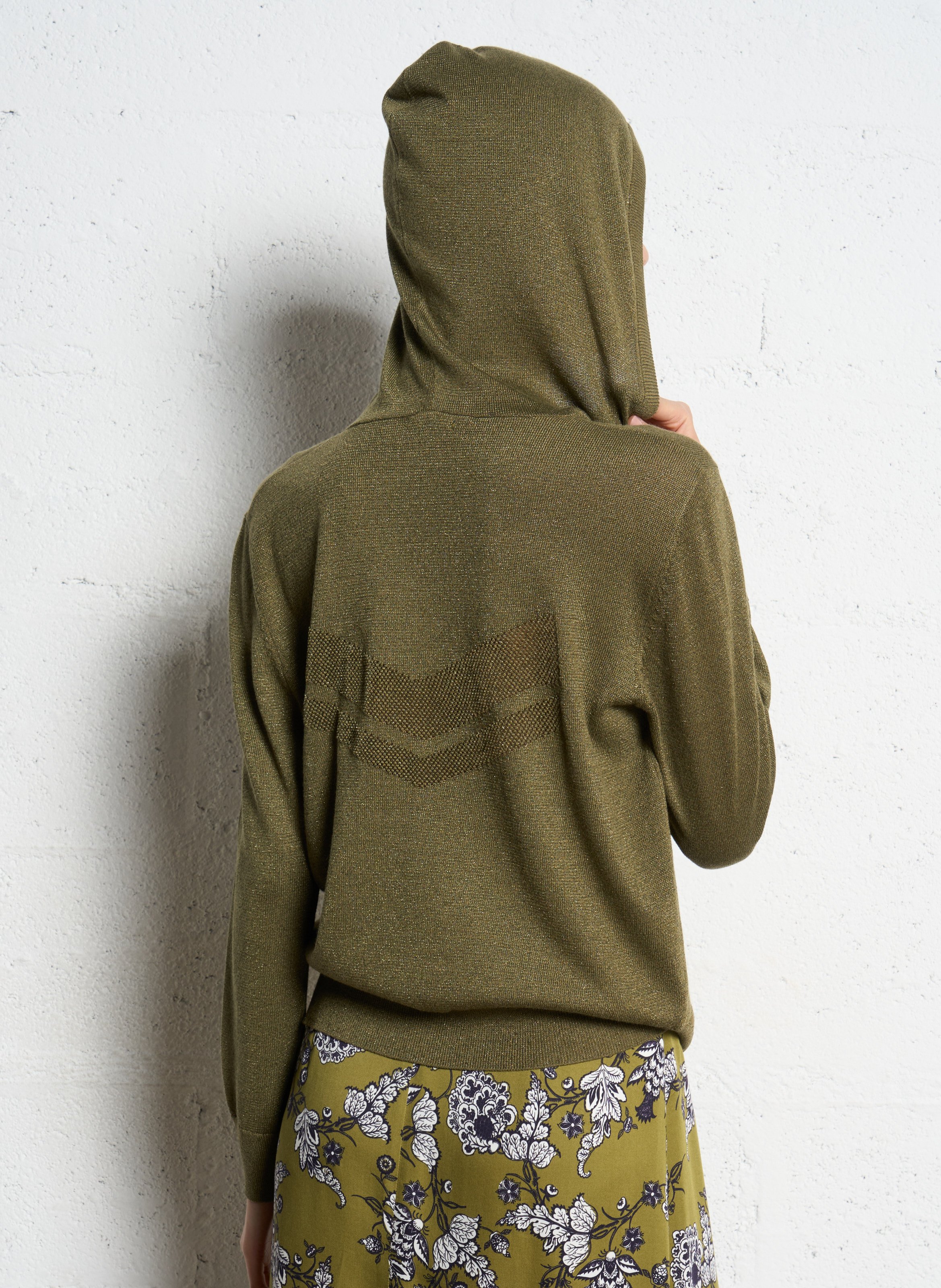 Gilet zippé à capuche en maille IKKS Kaki