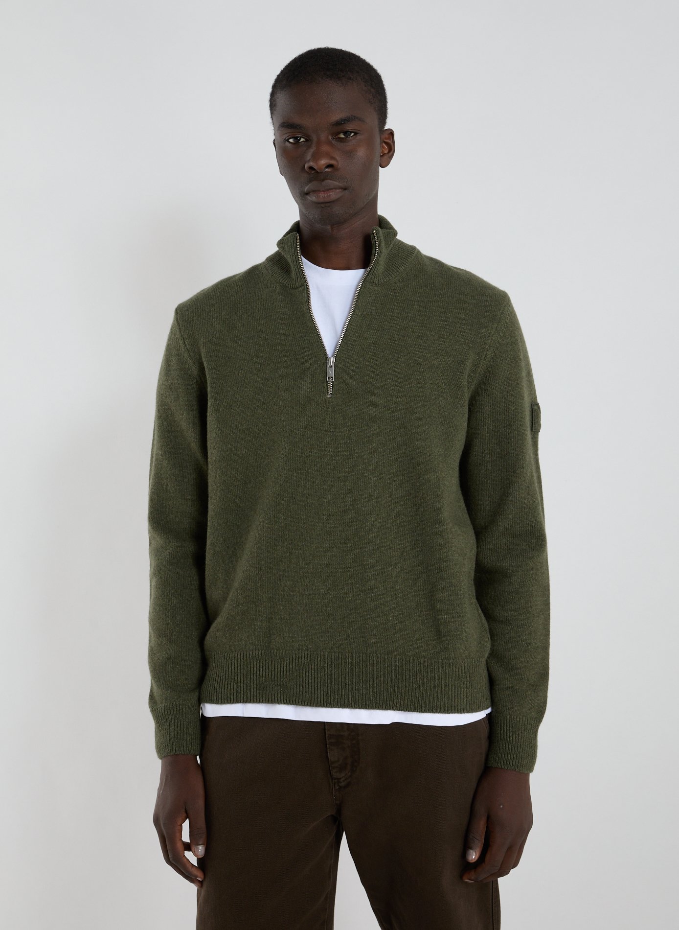AIGLE Pull col zippé en laine Kaki