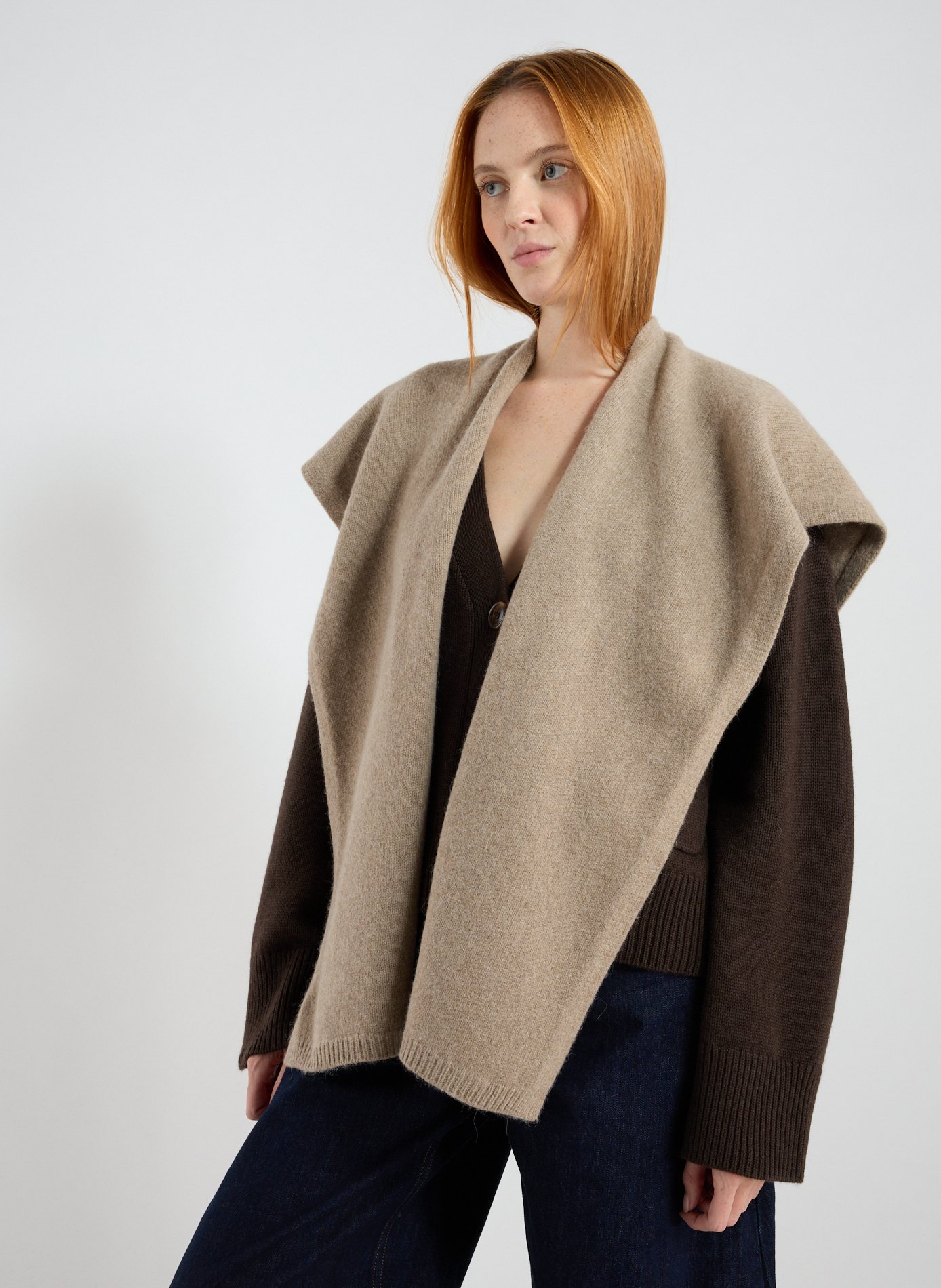 Echarpe fendue en laine et alpaga mélangés Beige