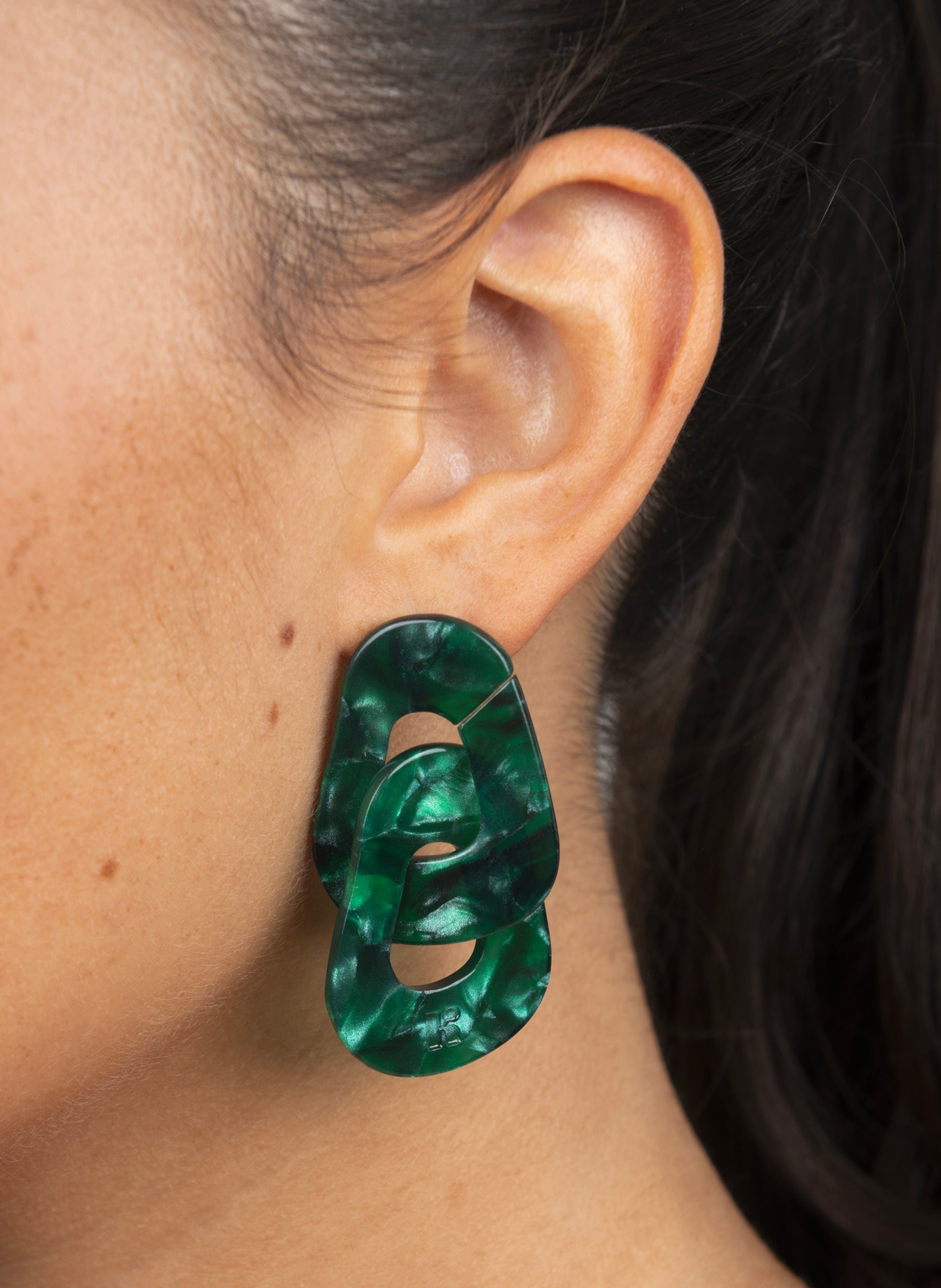 Boucles d'oreilles maillons en acétate de cellulose KURAGE GINZA Vert