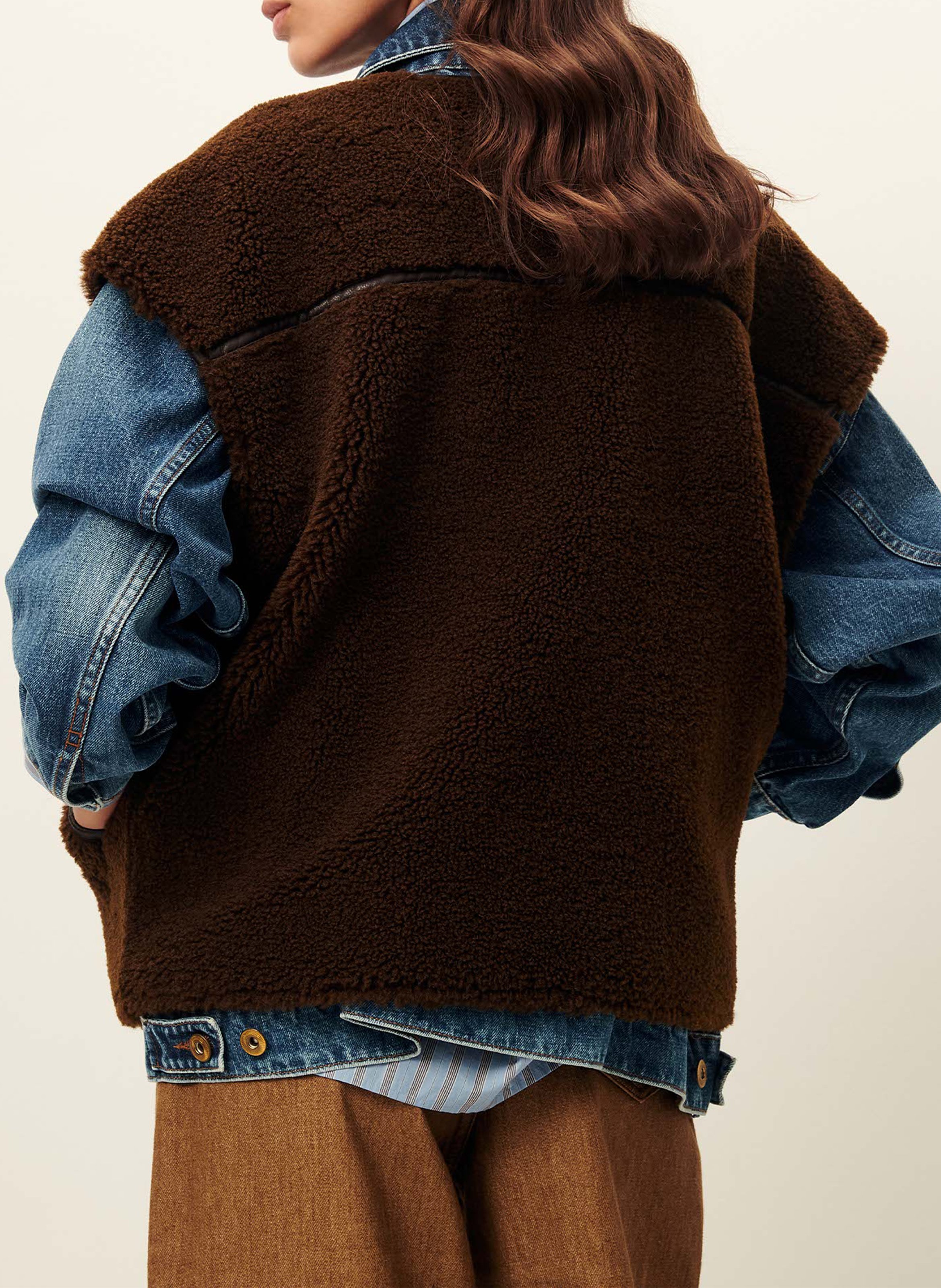 Veste sans manches zippée en fourrure bouclée mounty SESSUN Marron