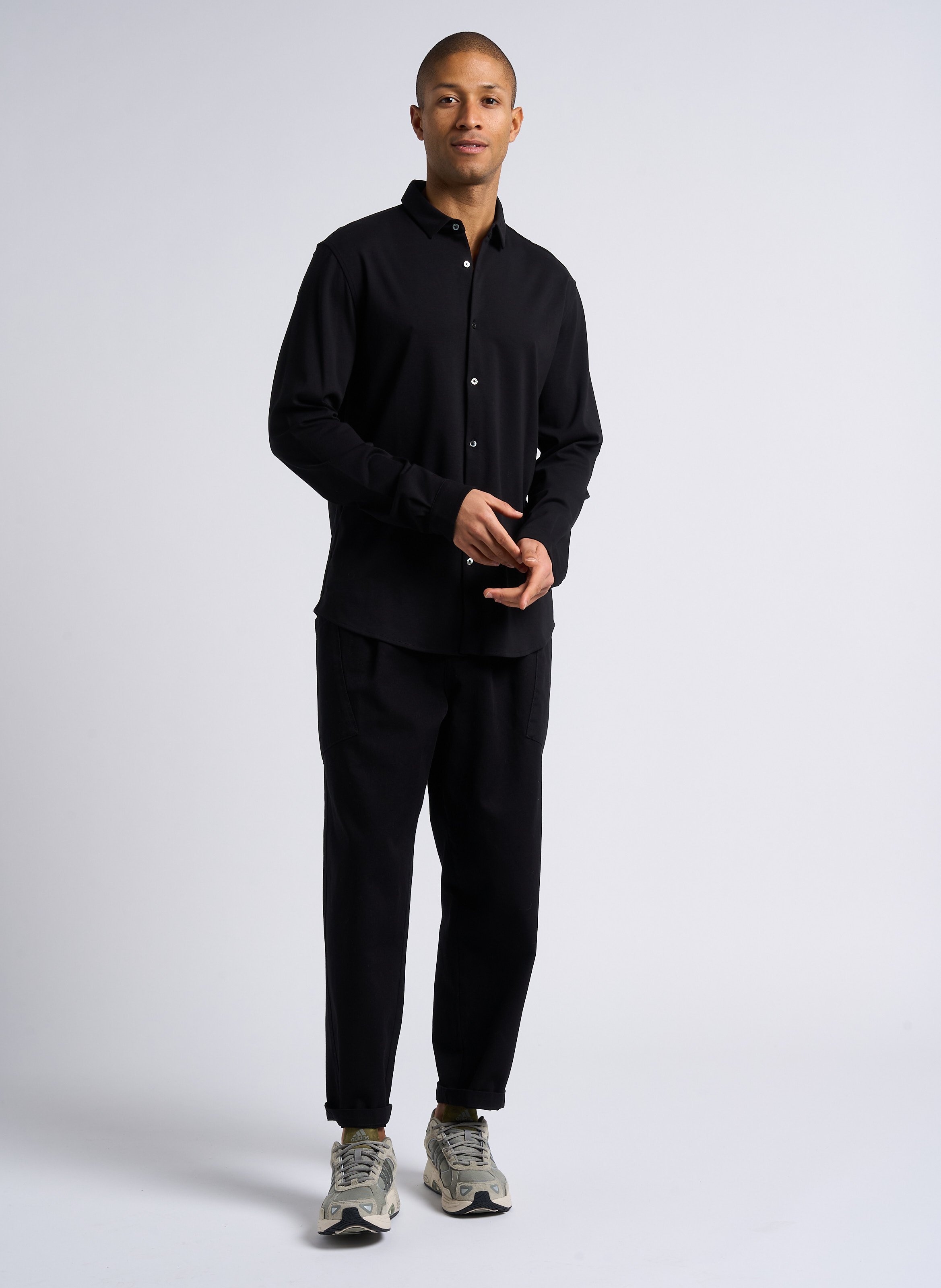 Chemise col classique regular-fit en coton bio mélangé IKKS Noir