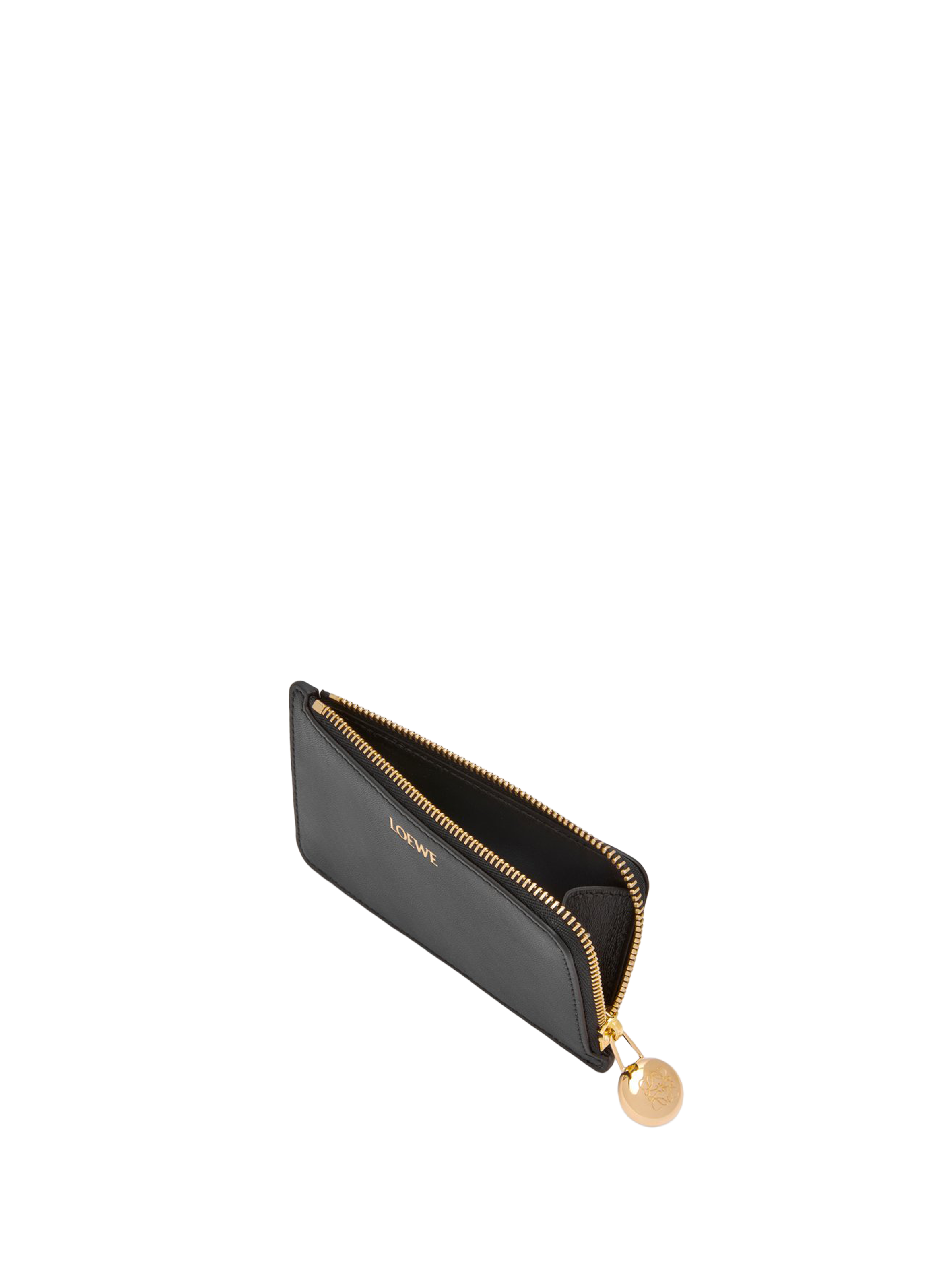 Pebble calfskin leather card and coin holder in shiny nappa. LOEWE Black