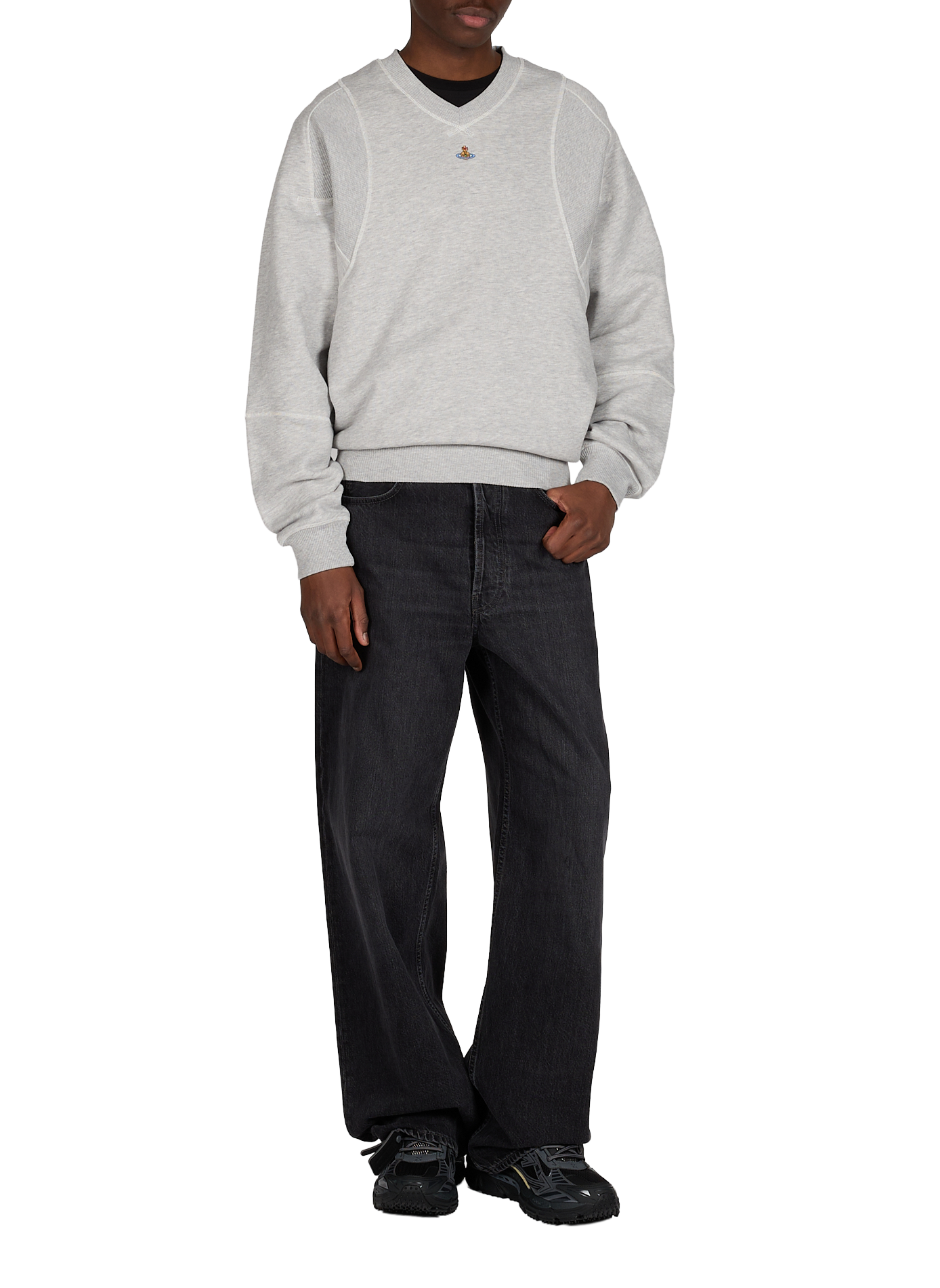 Oversized V-neck cotton sweatshirt VIVIENNE WESTWOOD Grey