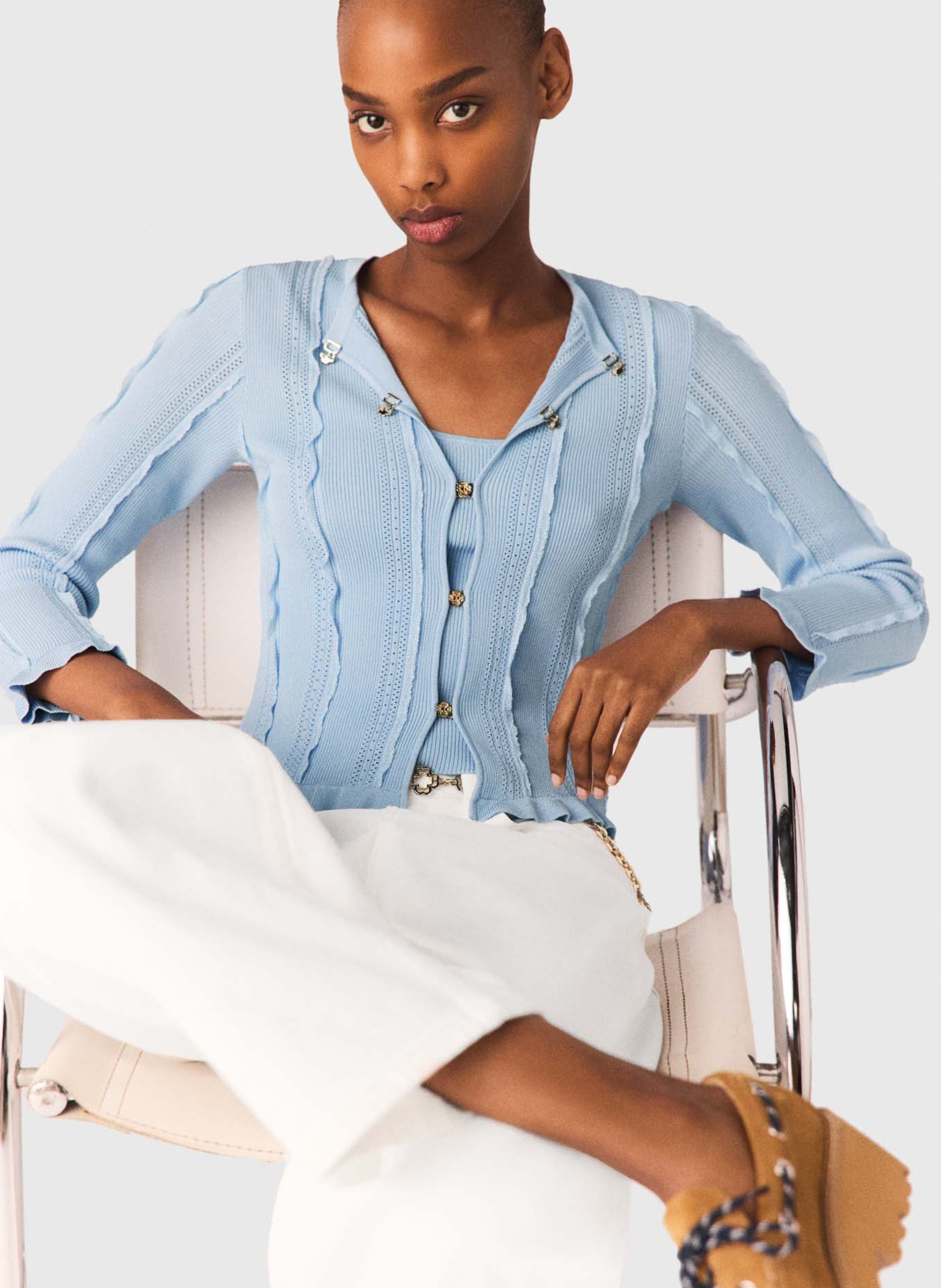 Cardigan 2-en-1 droit texturé MAJE Bleu