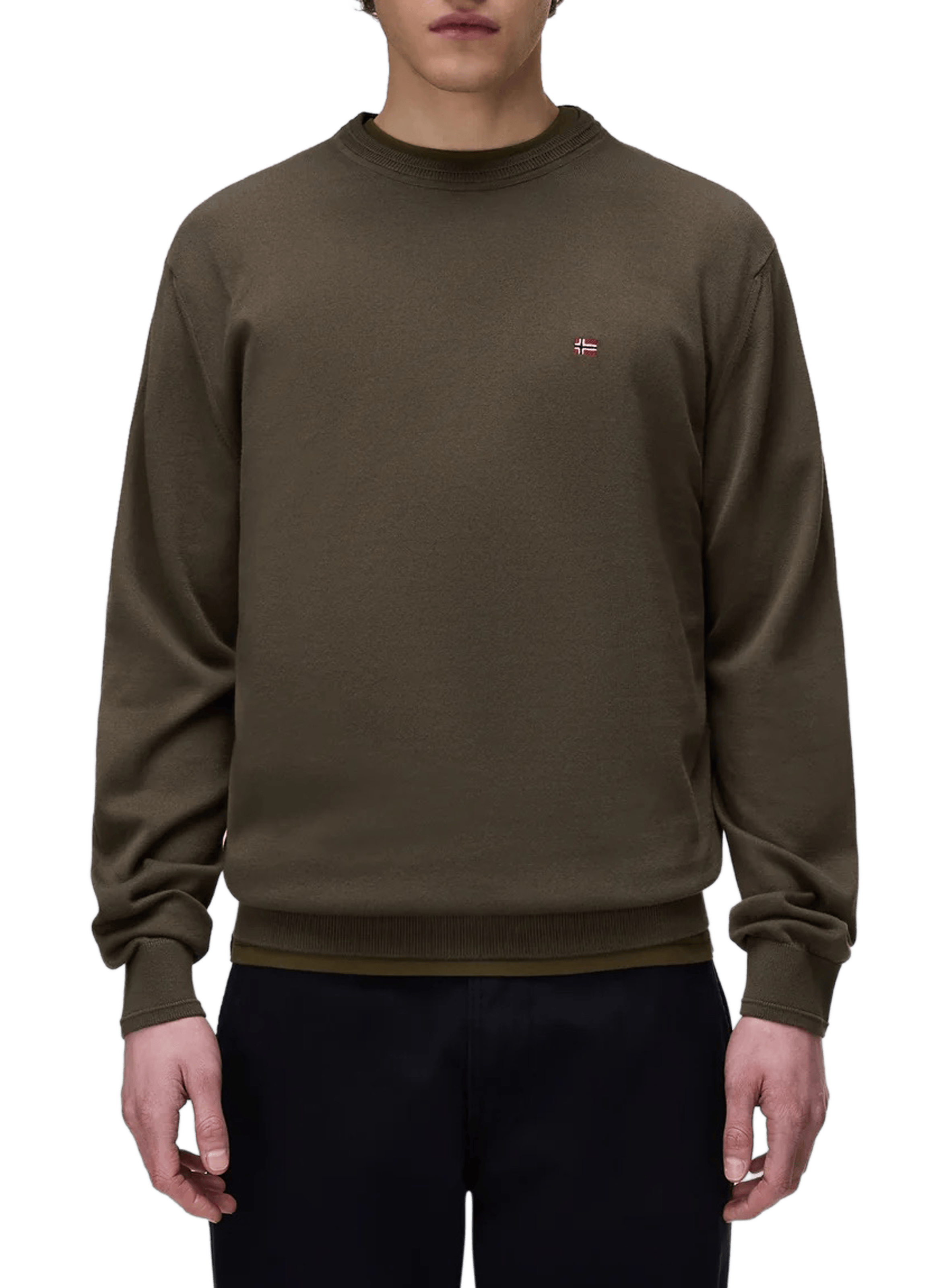 Pull droit Decatur 2.0 à logo brodé en coton NAPAPIJRI Kaki