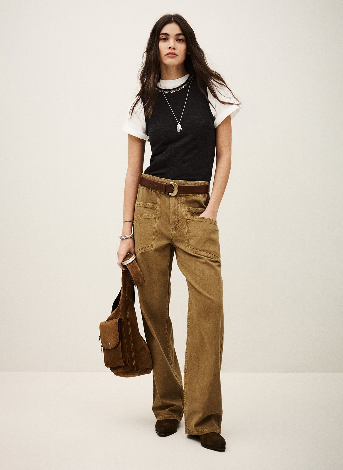 Pantalon droit en coton mélangé fima BA&SH Marron