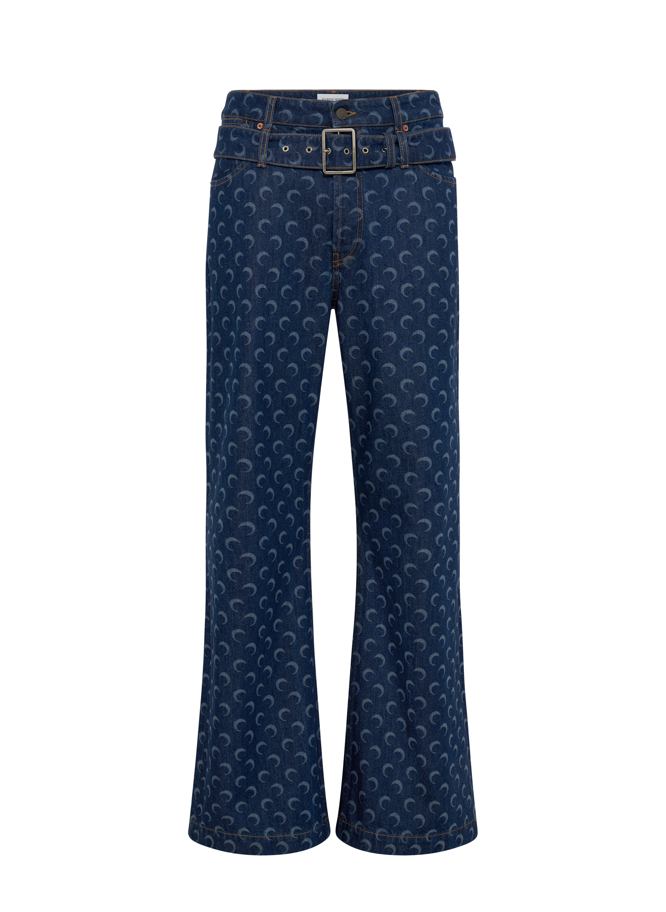 Midnight blue denim belted straight jeans MARINE SERRE Blue