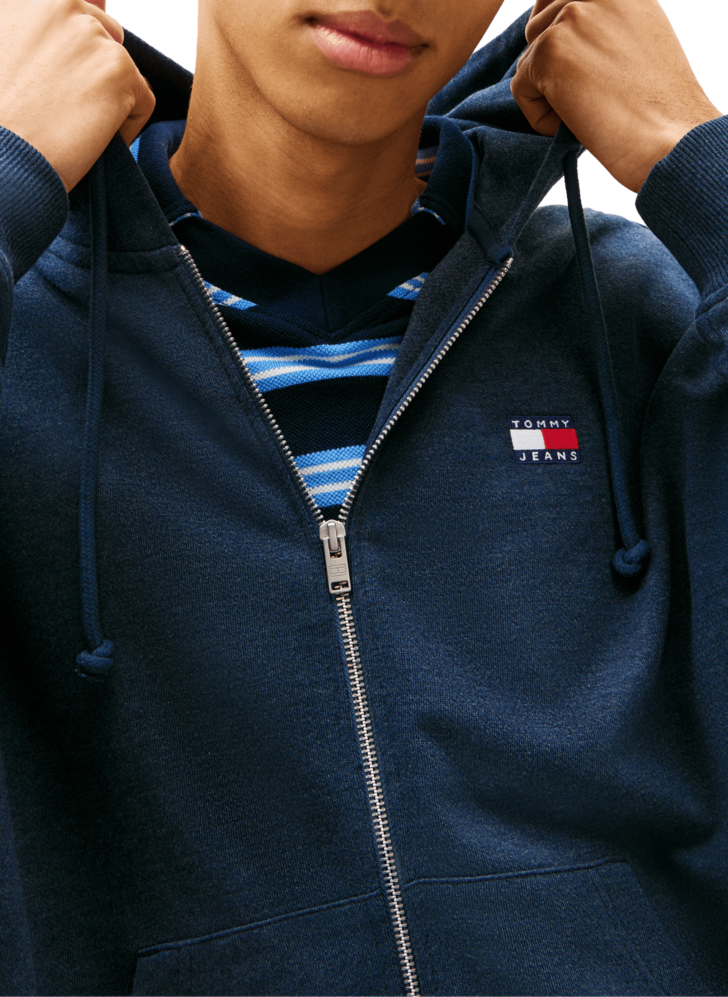 Sweat à capuche zippé en coton mélangé TOMMY HILFIGER Bleu