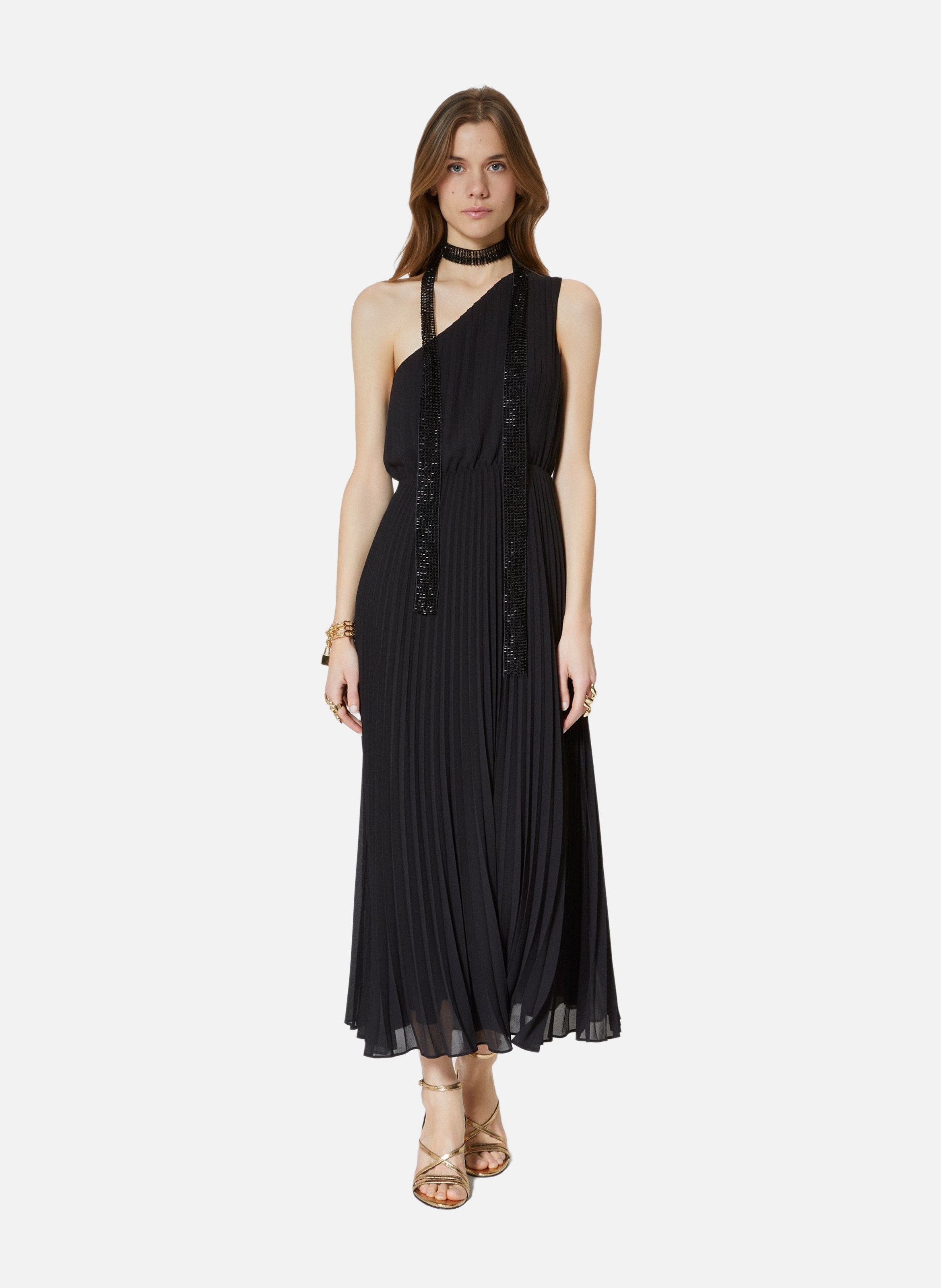 Robe longue asymétrique plissée THE KOOPLES Noir
