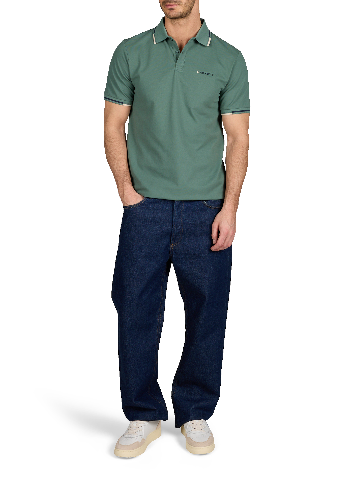 Solid short-sleeve straight fit polo HACKETT Green