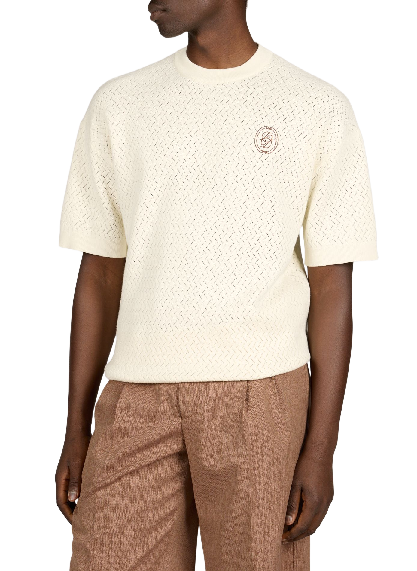 T-shirt mailles col rond en coton DROLE DE MONSIEUR Beige